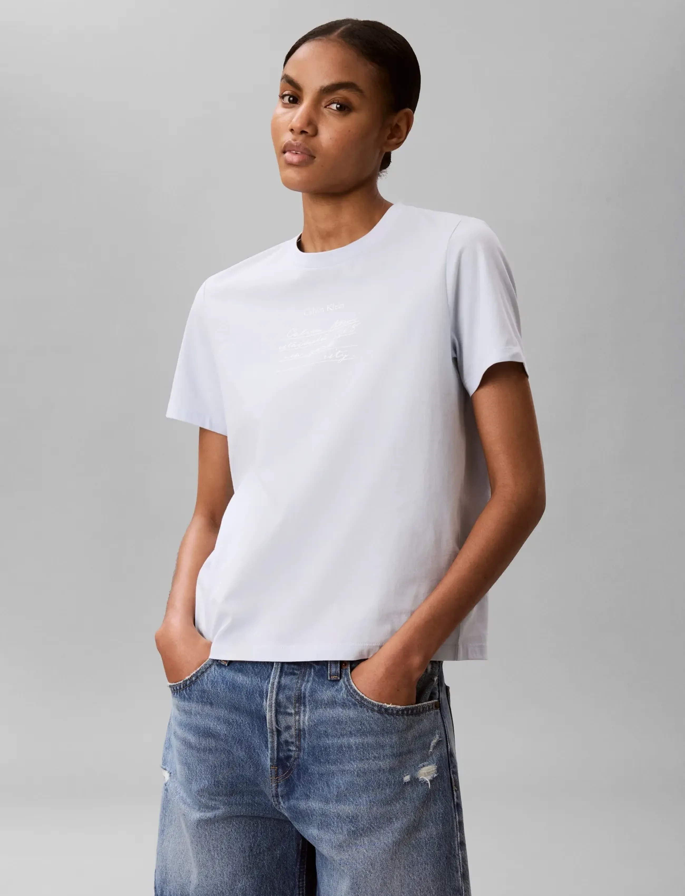 Calvin Klein Jeans SS CLASSIC HANDWRITING LOGO TEE - Tøj - PLEIN AIR / blue