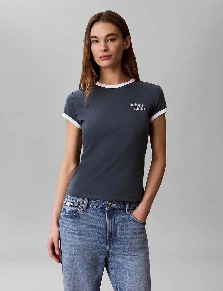 Calvin Klein Jeans - SS SLIM LOGO RINGER TEE - t-shirts - dark slate - 0