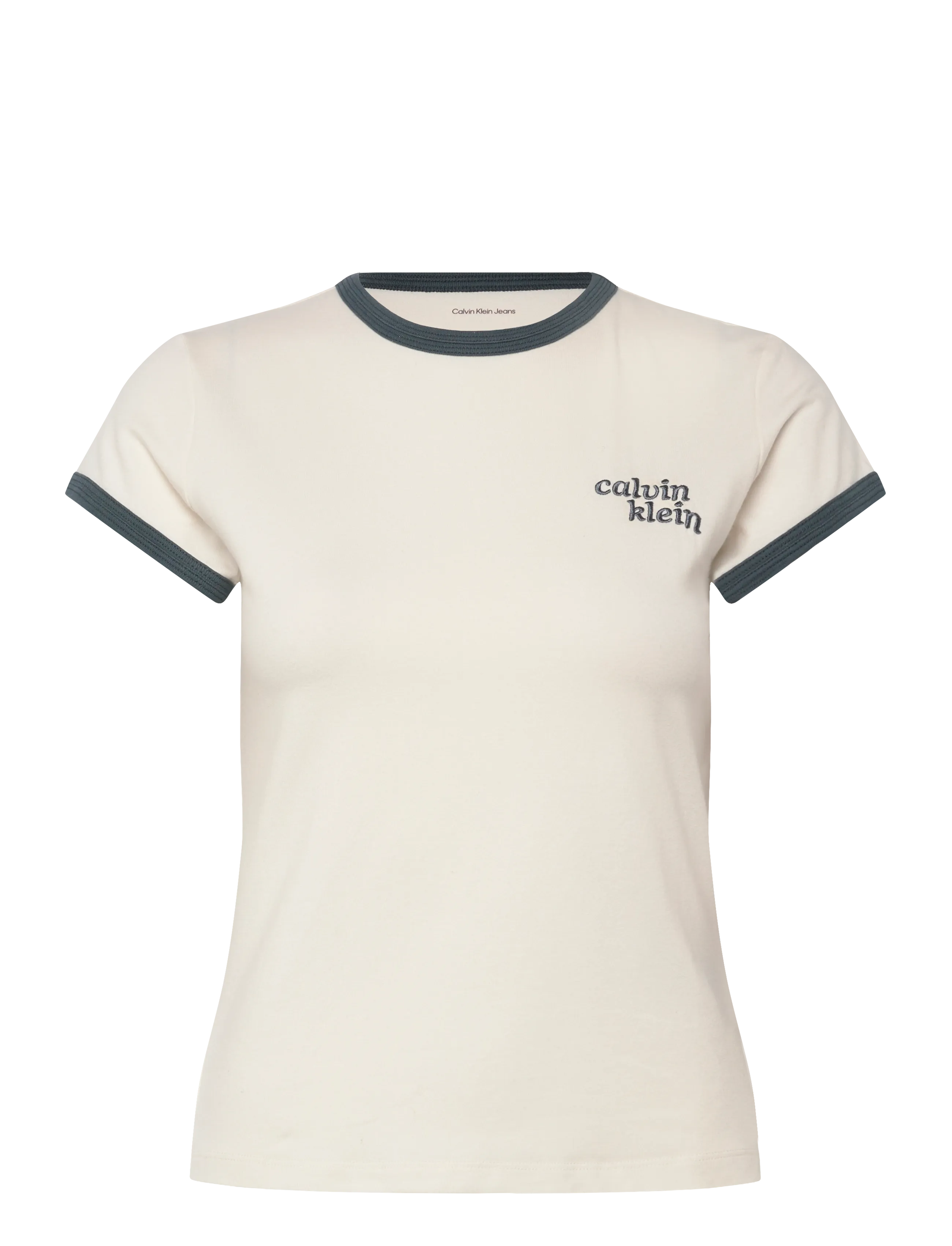 Calvin Klein Jeans SS SLIM LOGO RINGER TEE - Nyheder - TOFU / cream