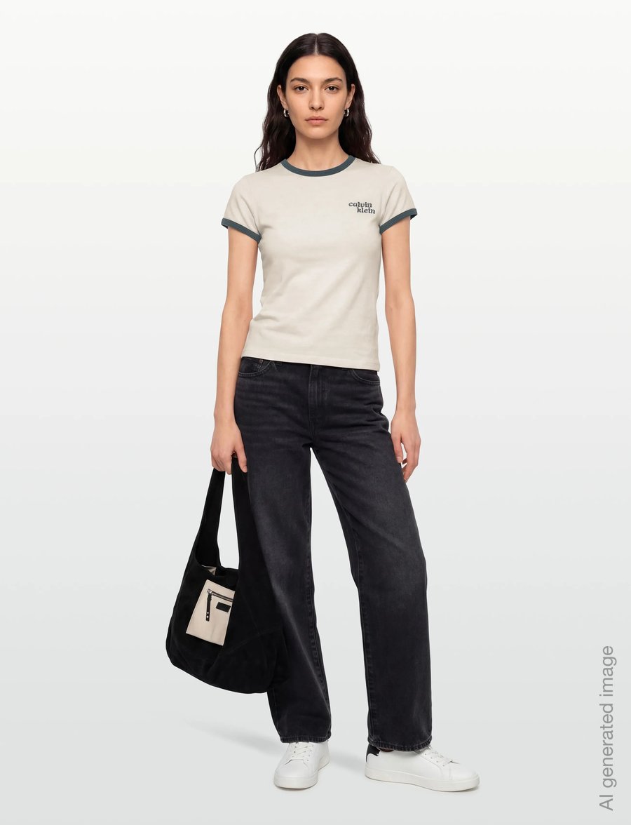 Calvin Klein Jeans - SS SLIM LOGO RINGER TEE - t-shirts - tofu - 0