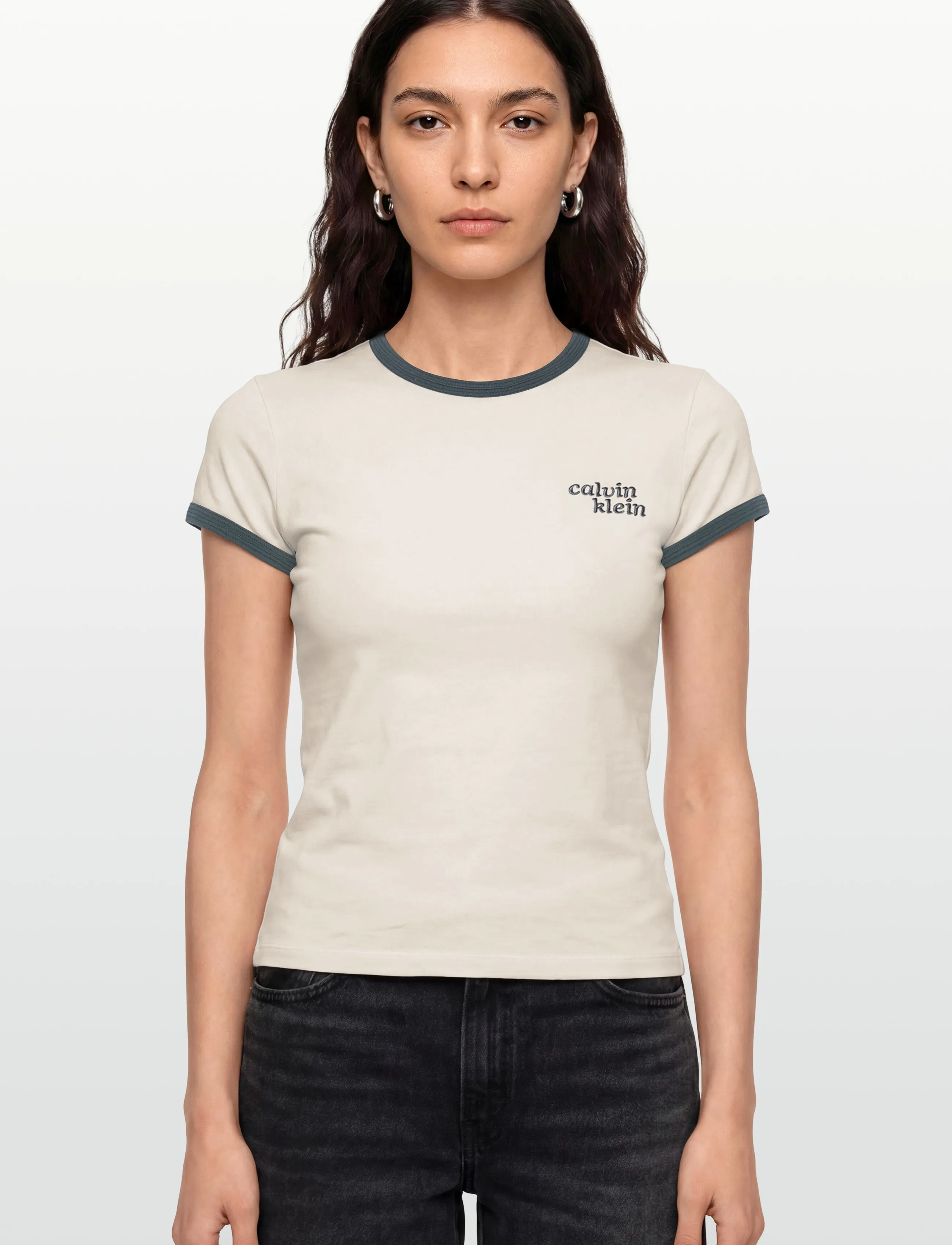 Calvin Klein Jeans - SS SLIM LOGO RINGER TEE - t-särgid - tofu - 3