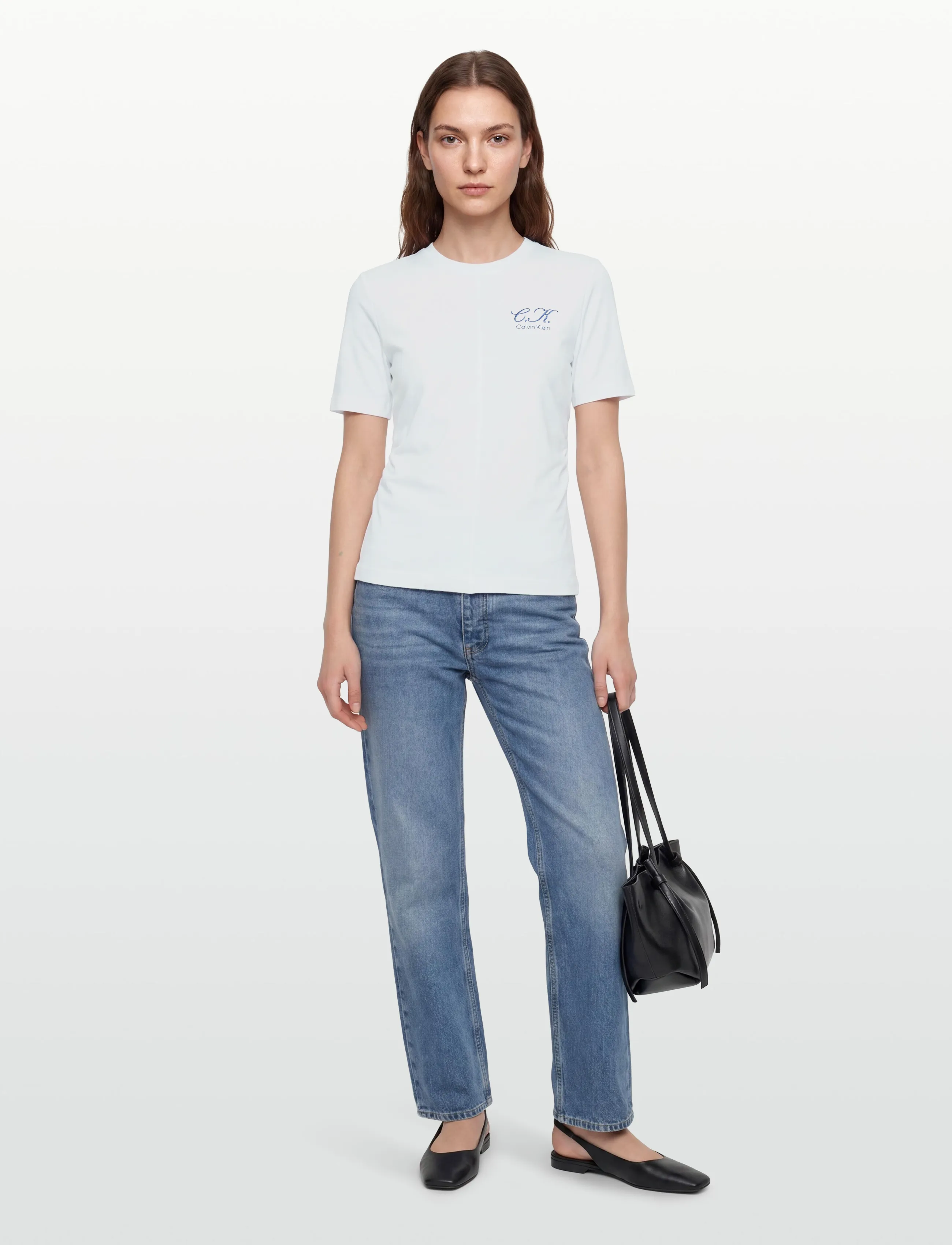 Calvin Klein Jeans Ss Slim Logo Initial Tee, XXS, White, T-Shirts & Toppe > Kortærmede, Dame