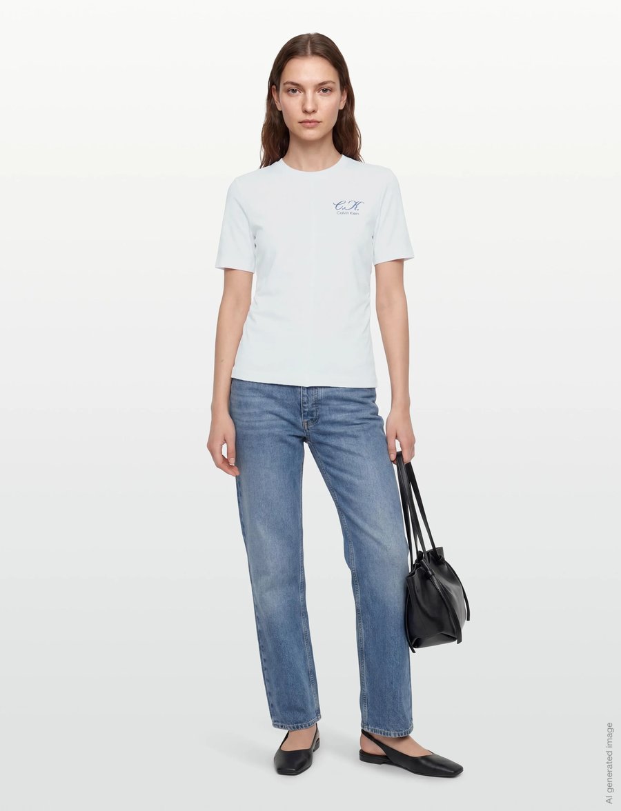 Calvin Klein Jeans - SS SLIM LOGO INITIAL TEE - t-shirts - bright white - 0
