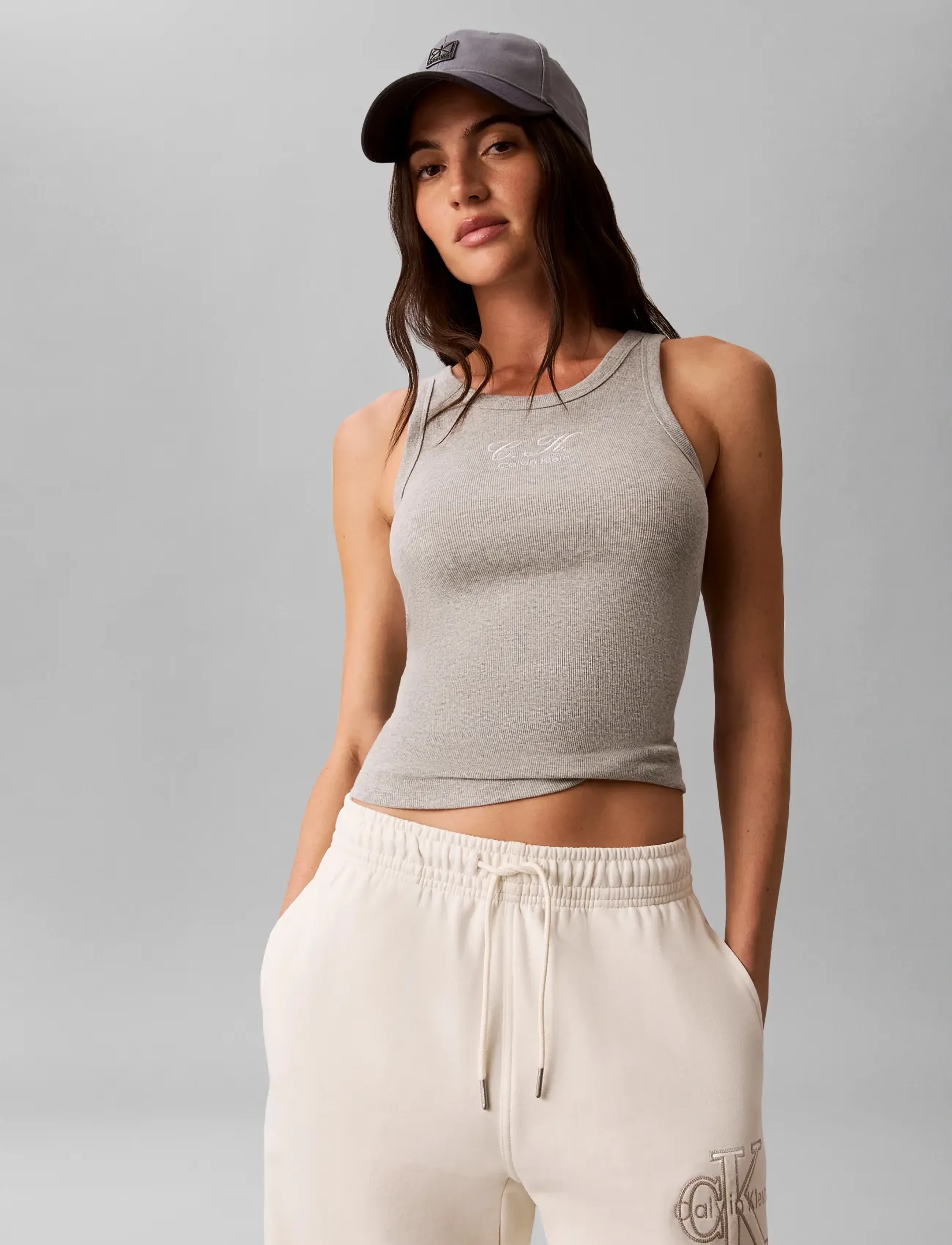 Calvin Klein Jeans Sl Contour Rib Logo Initial Tank, XL, T-shirts & Oberteile, Grau - Sleeveless, Frauen