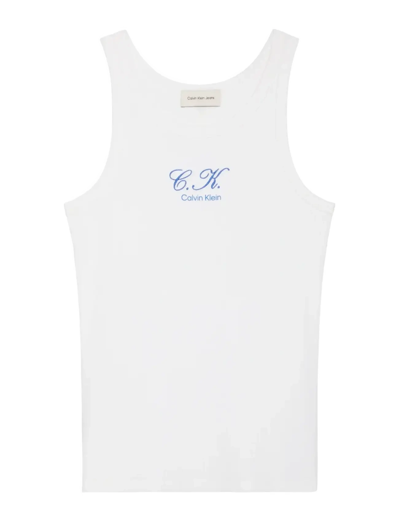 Calvin Klein Jeans SL CONTOUR RIB LOGO INITIAL TANK - Kläder - BRIGHT WHITE / white