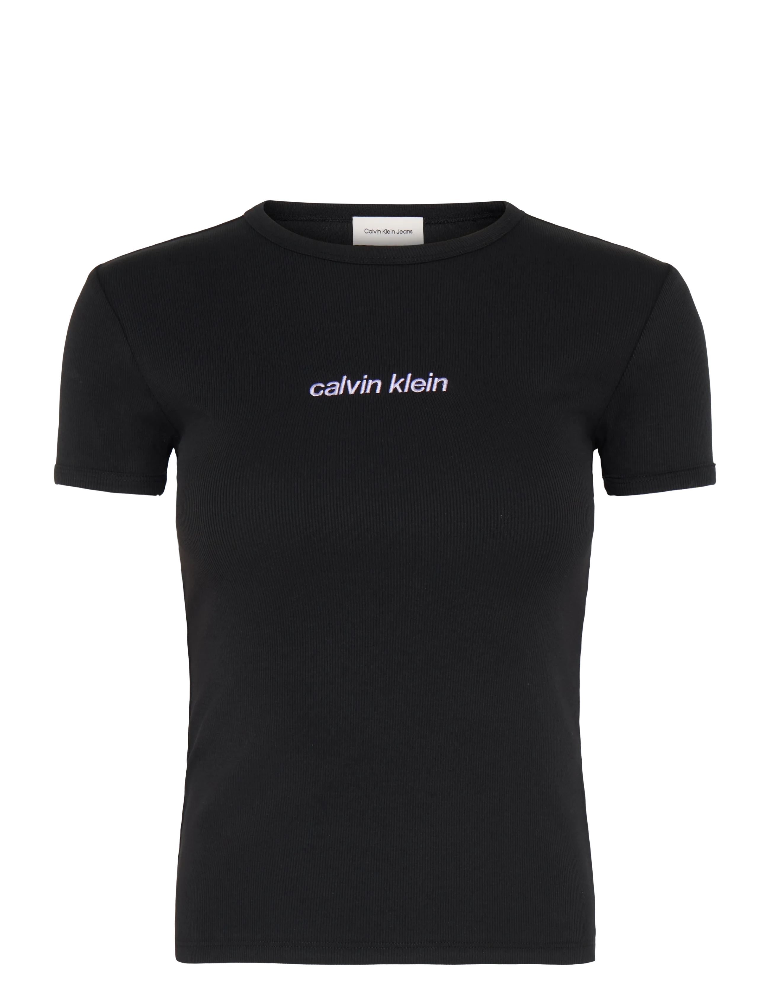 Calvin Klein Jeans SS CONTOUR RIB LOGO RINGER TEE - T-shirts & Toppar - BLACK / black