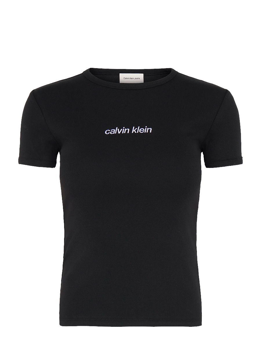 Calvin Klein Jeans - SS CONTOUR RIB LOGO RINGER TEE - t-shirts - black - 0