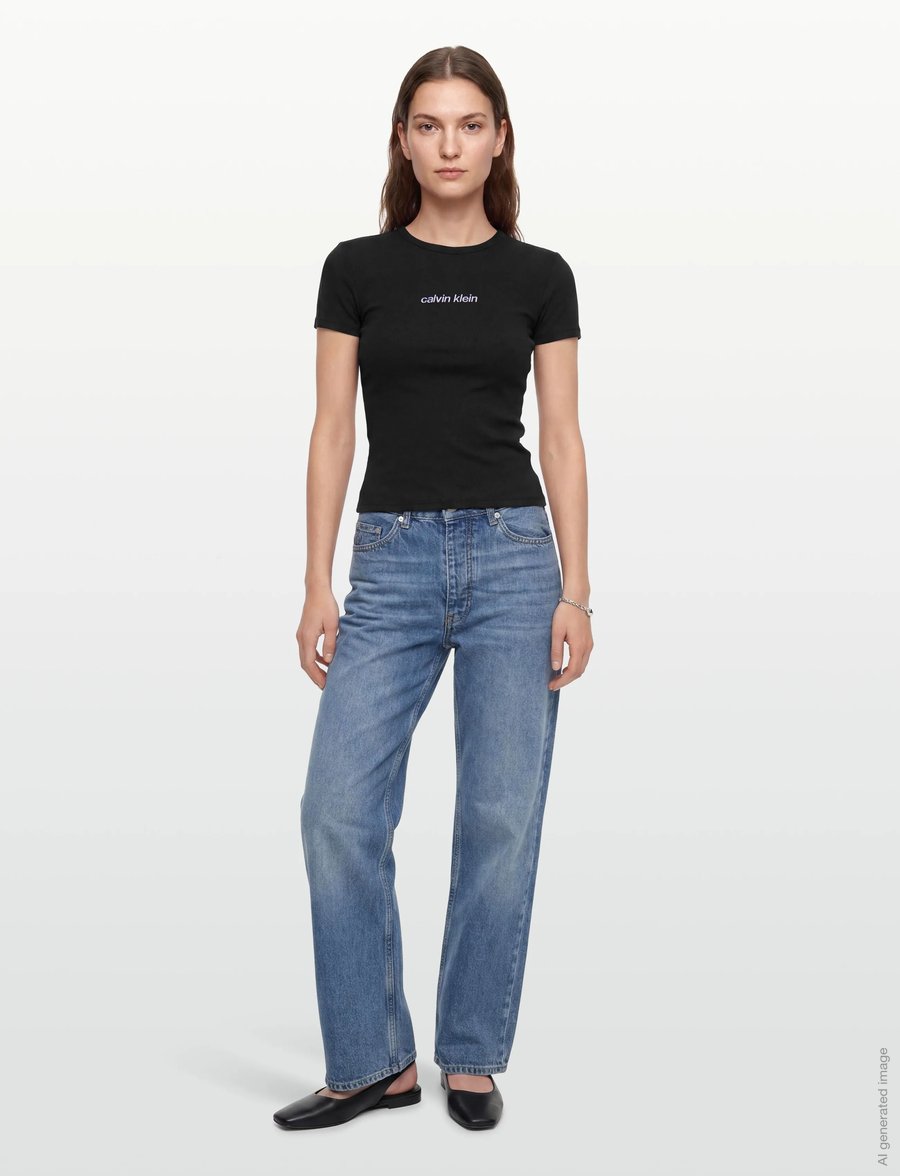 Calvin Klein Jeans - SS CONTOUR RIB LOGO RINGER TEE - t-shirts - black - 0