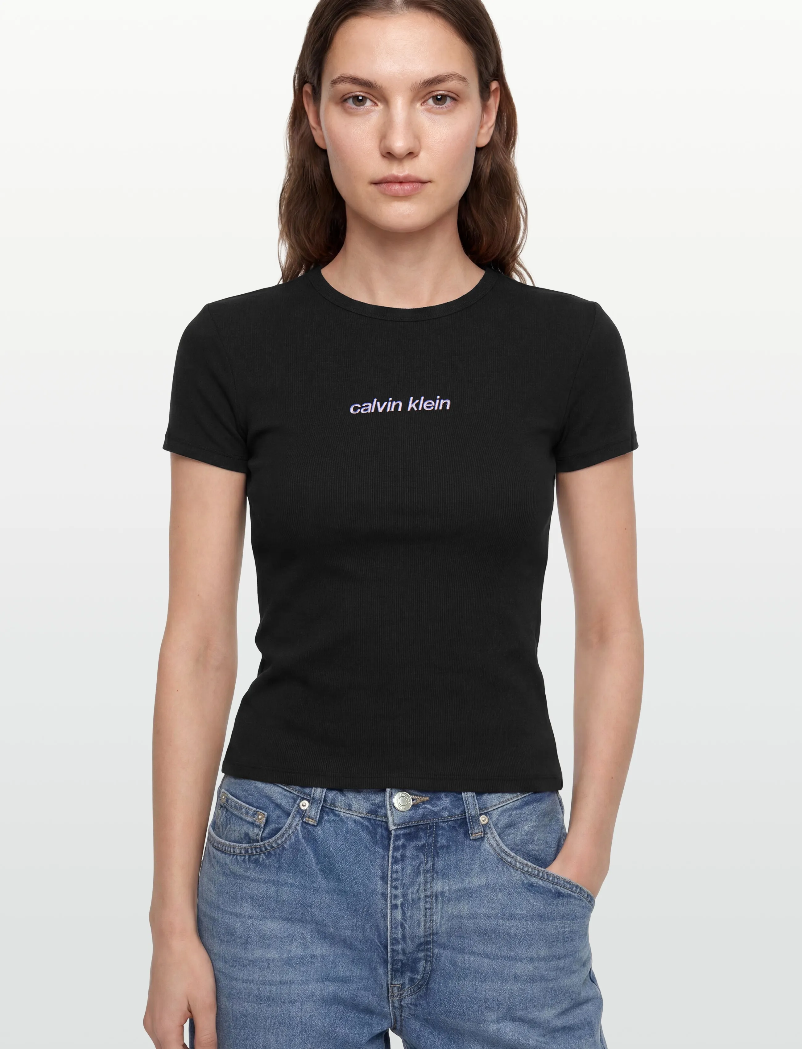 Calvin Klein Jeans - SS CONTOUR RIB LOGO RINGER TEE - t-shirts - black - 3