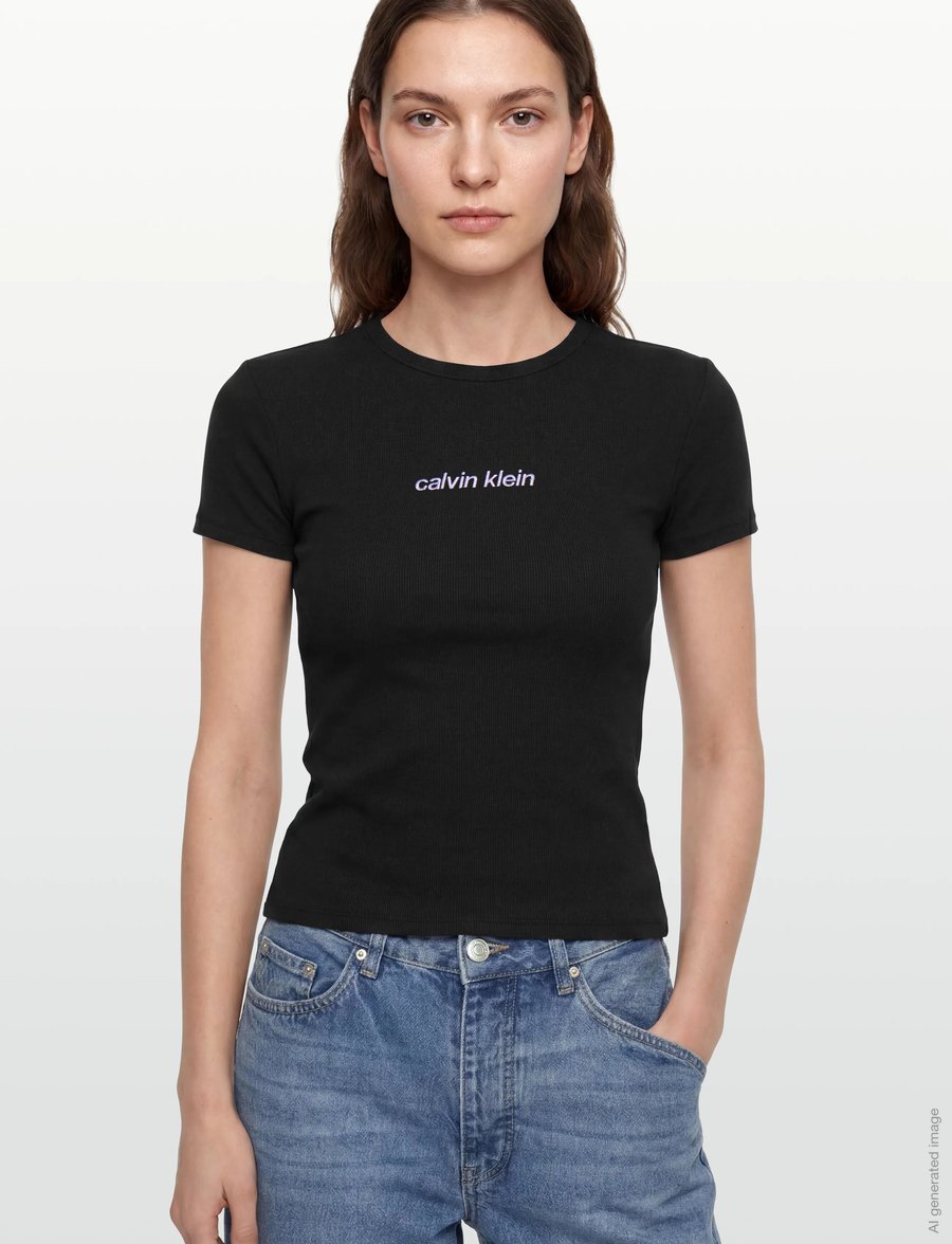 Calvin Klein Jeans - SS CONTOUR RIB LOGO RINGER TEE - t-shirts - black - 3