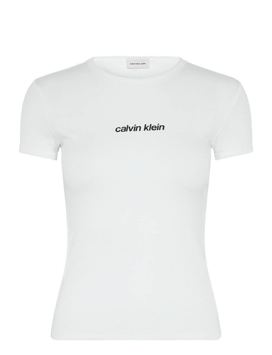 Calvin Klein Jeans - SS CONTOUR RIB LOGO RINGER TEE - t-shirts - bright white - 0