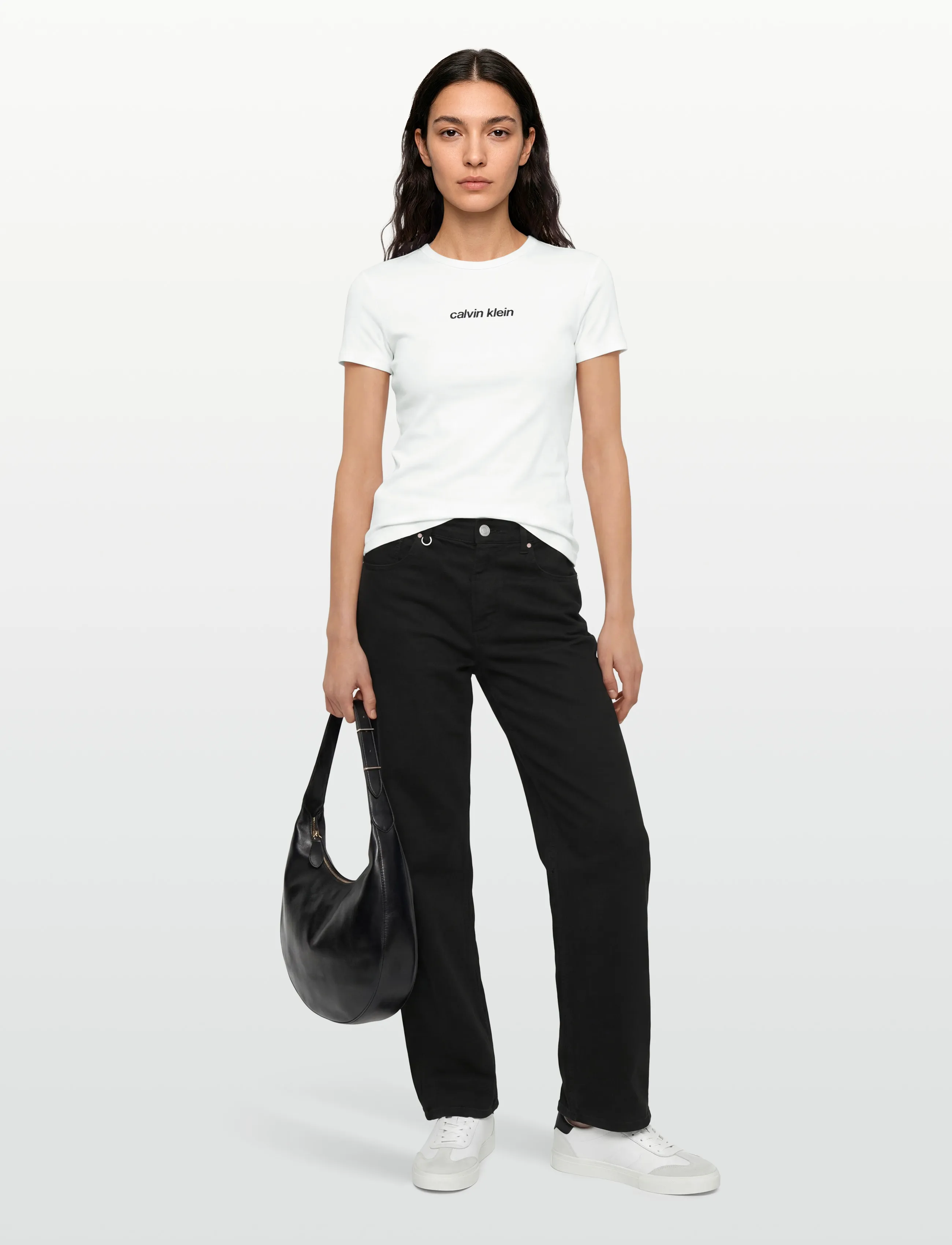 Calvin Klein Jeans Ss Contour Rib Logo Ringer Tee, XXS, White, T-Shirts & Toppe > Kortærmede, Dame