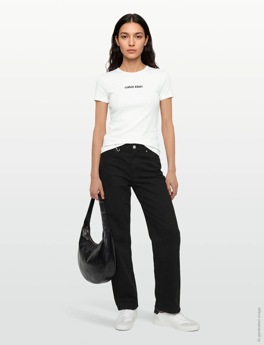 Calvin Klein Jeans - SS CONTOUR RIB LOGO RINGER TEE - t-shirts - bright white - 0
