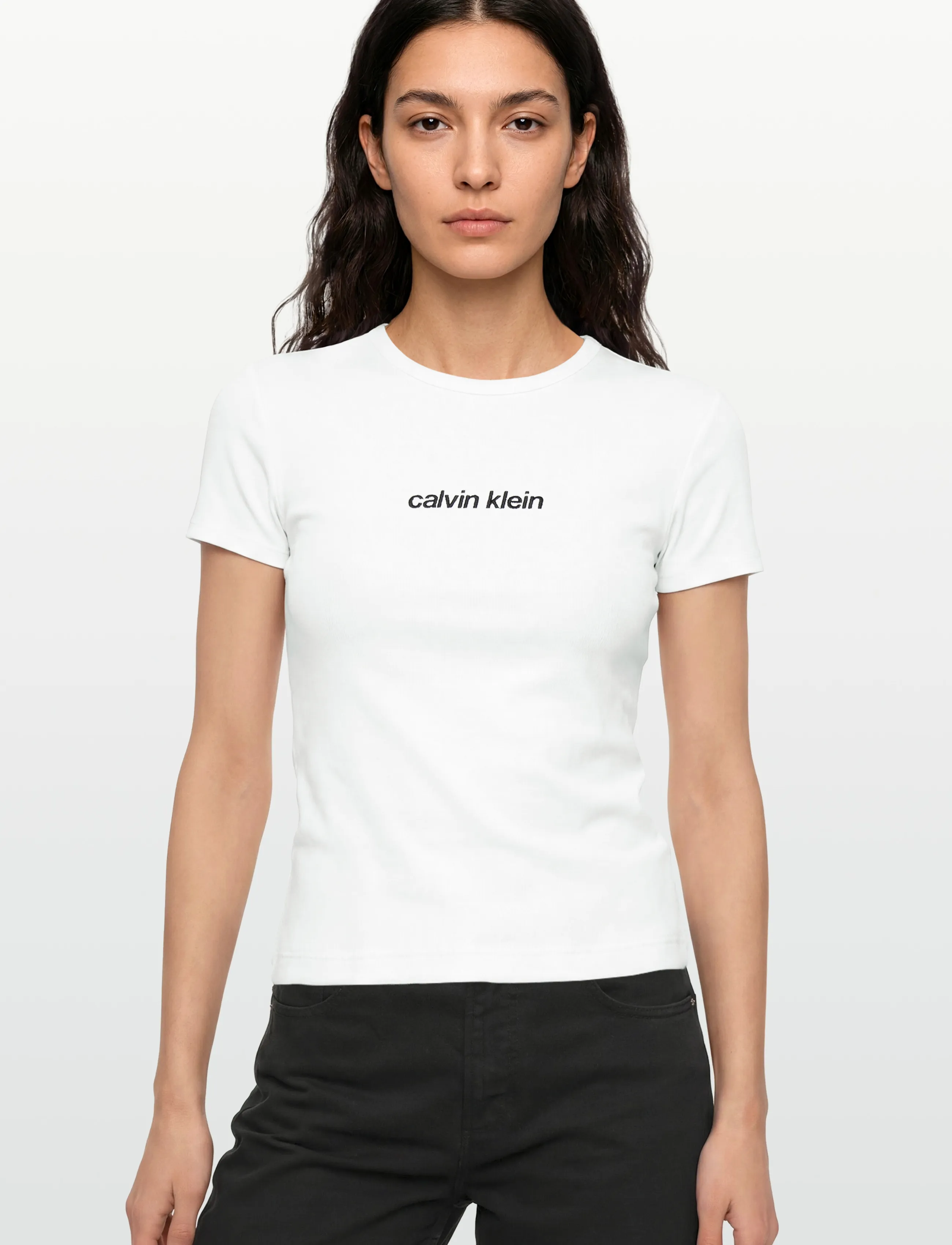 Calvin Klein Jeans - SS CONTOUR RIB LOGO RINGER TEE - t-shirts - bright white - 3