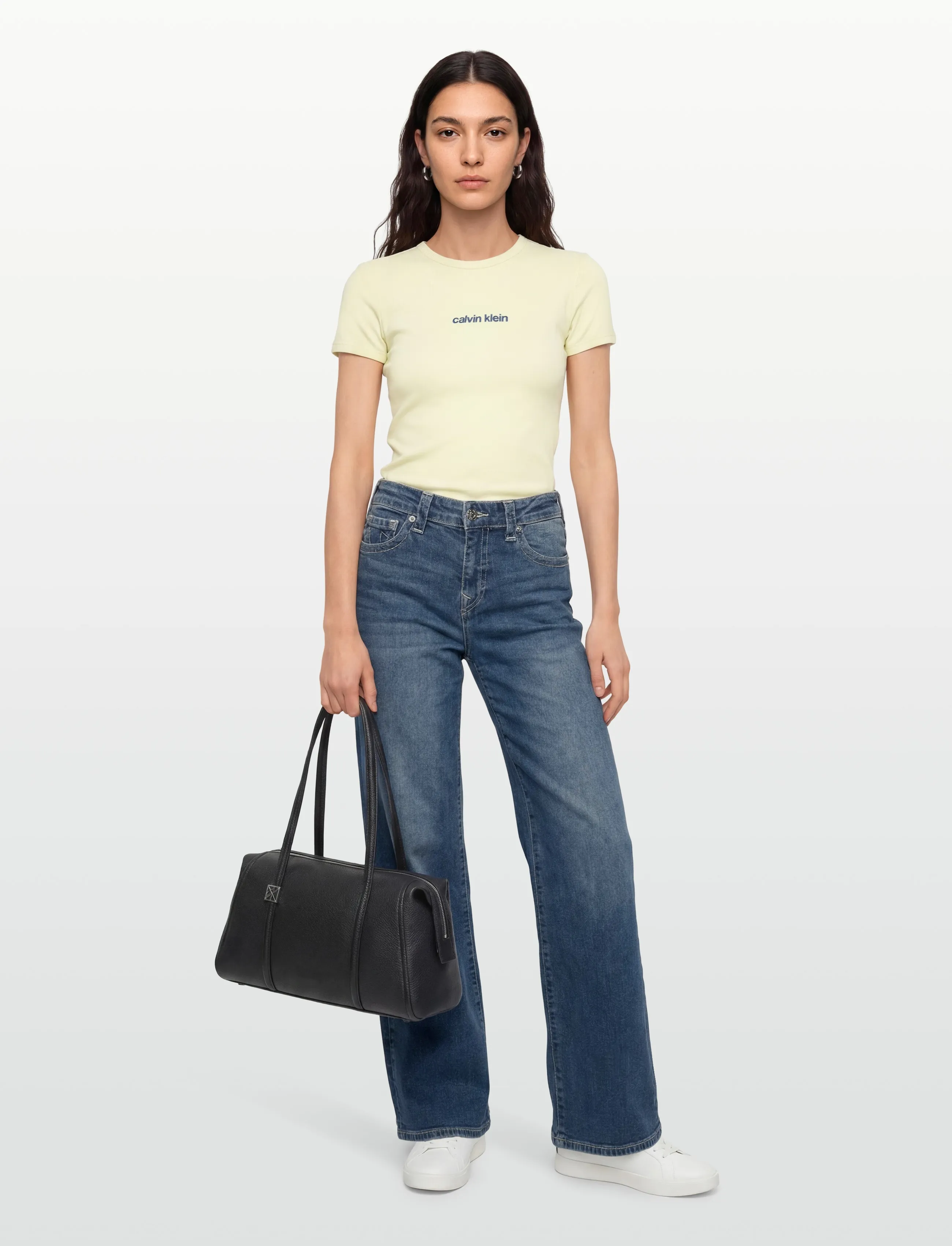 Calvin Klein Jeans Ss Contour Rib Logo Ringer Tee, M, Green, T-Shirts & Toppe > Kortærmede, Dame