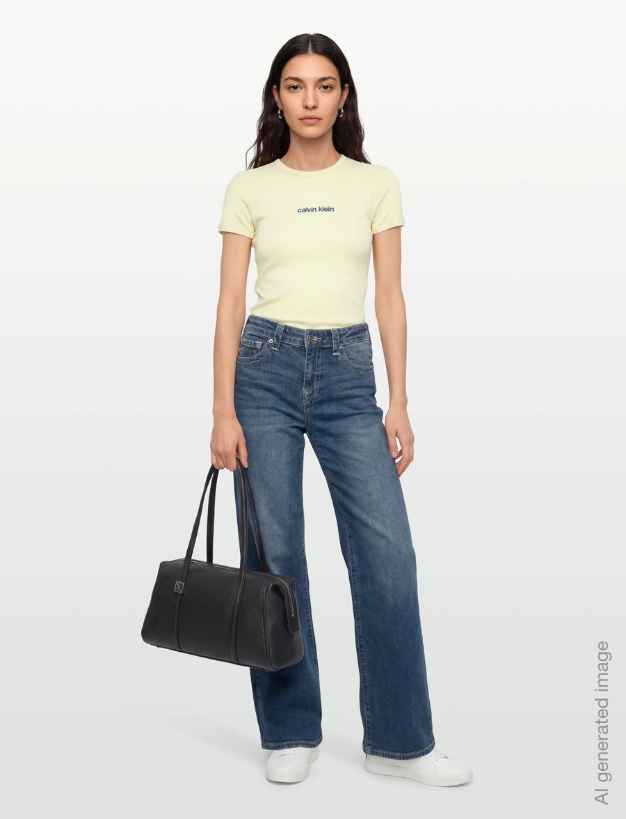 Calvin Klein Jeans - SS CONTOUR RIB LOGO RINGER TEE - t-särgid - green essence - 0
