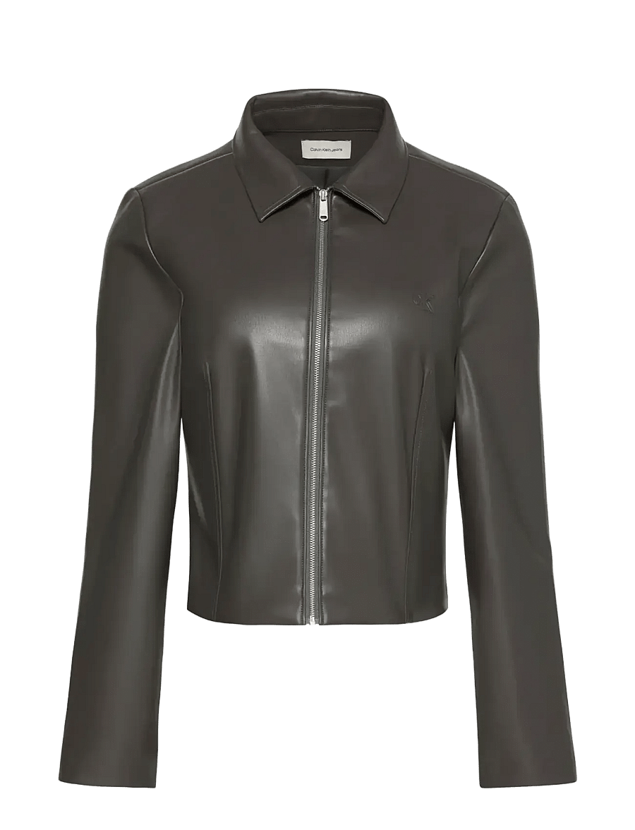 Calvin Klein Jeans - FAUX LEATHER LS ZIP SHIRT - lederjacken - volcanic ash - 1