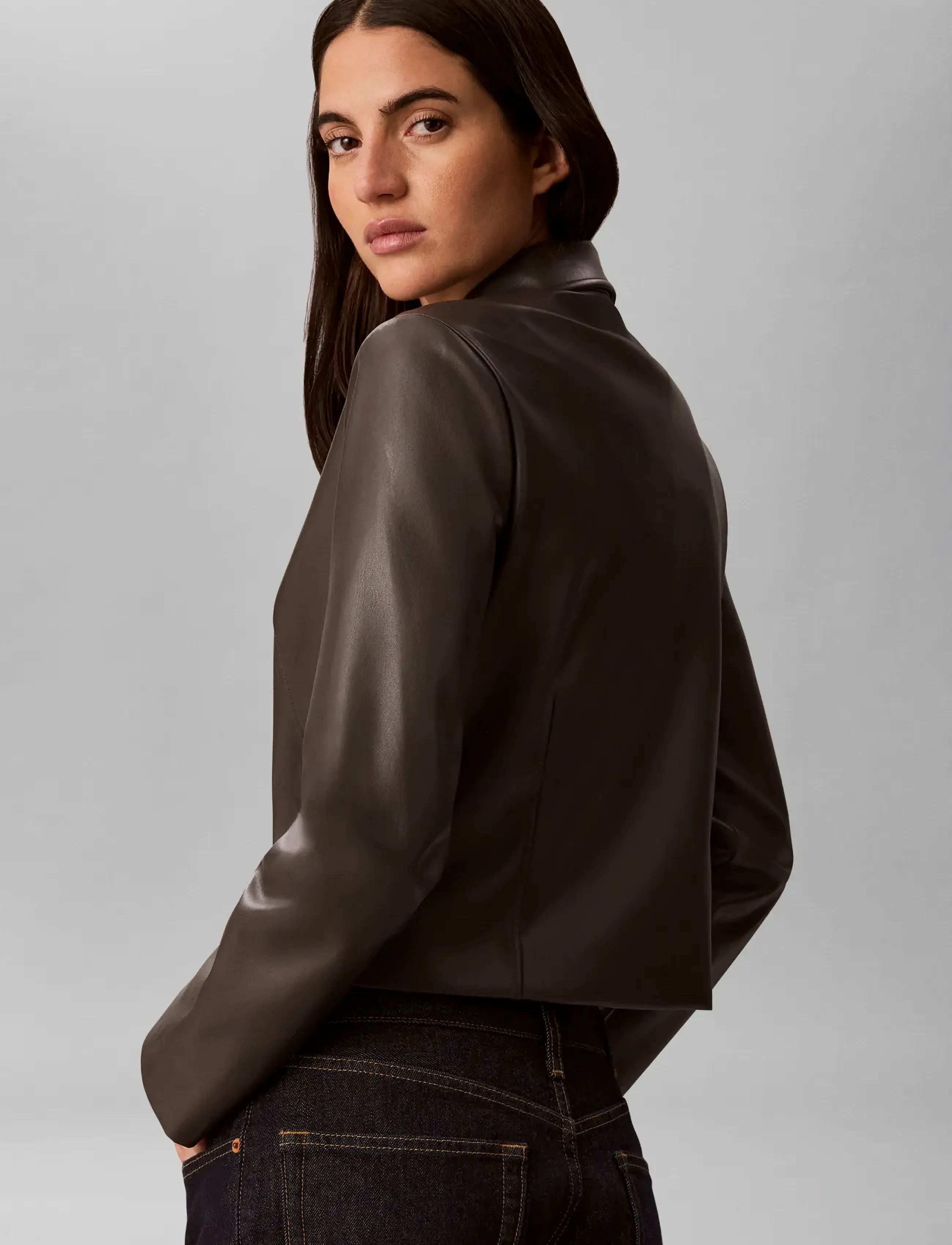 Calvin Klein Jeans - FAUX LEATHER LS ZIP SHIRT - volcanic ash - 2