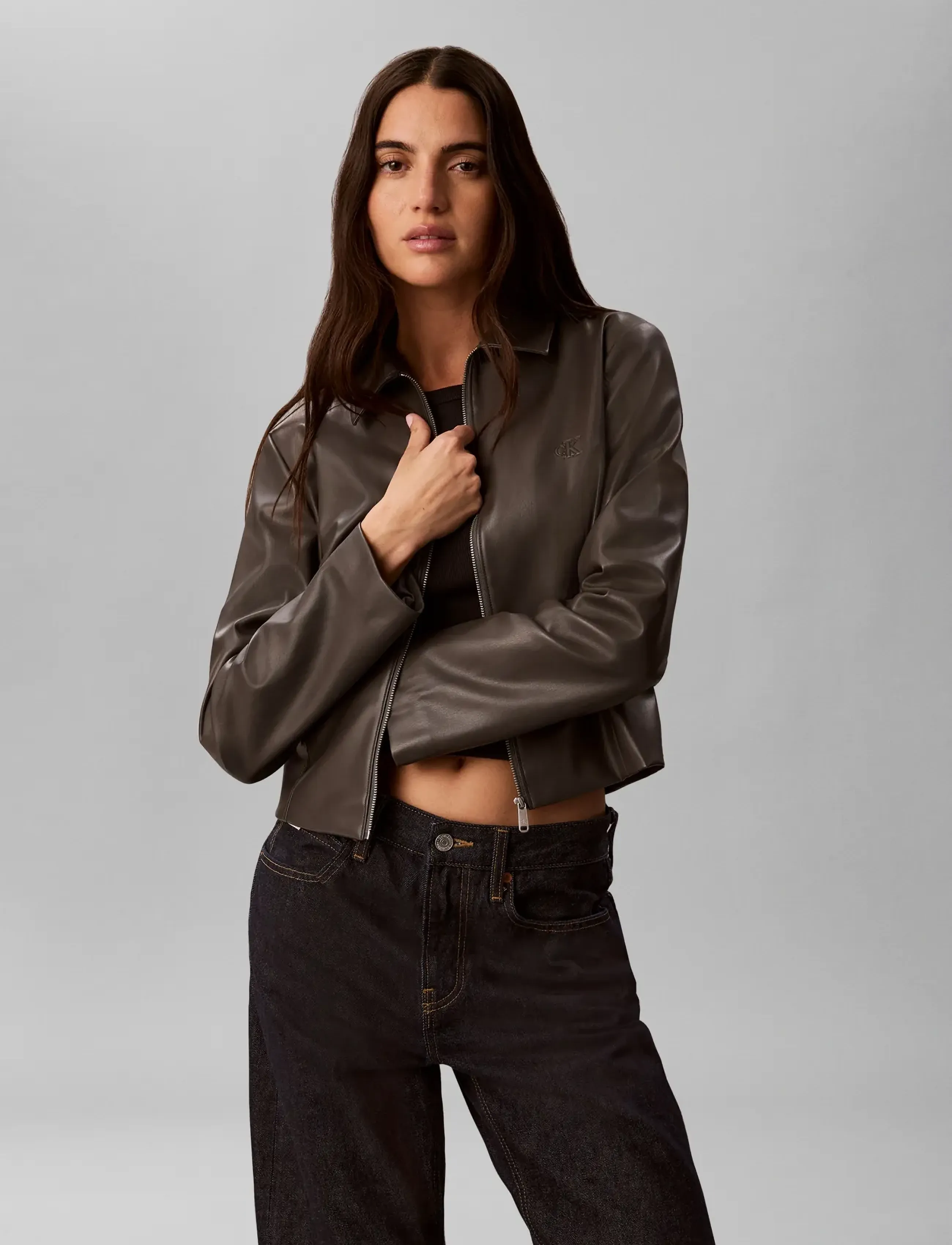 Calvin Klein Jeans - FAUX LEATHER LS ZIP SHIRT - volcanic ash - 3