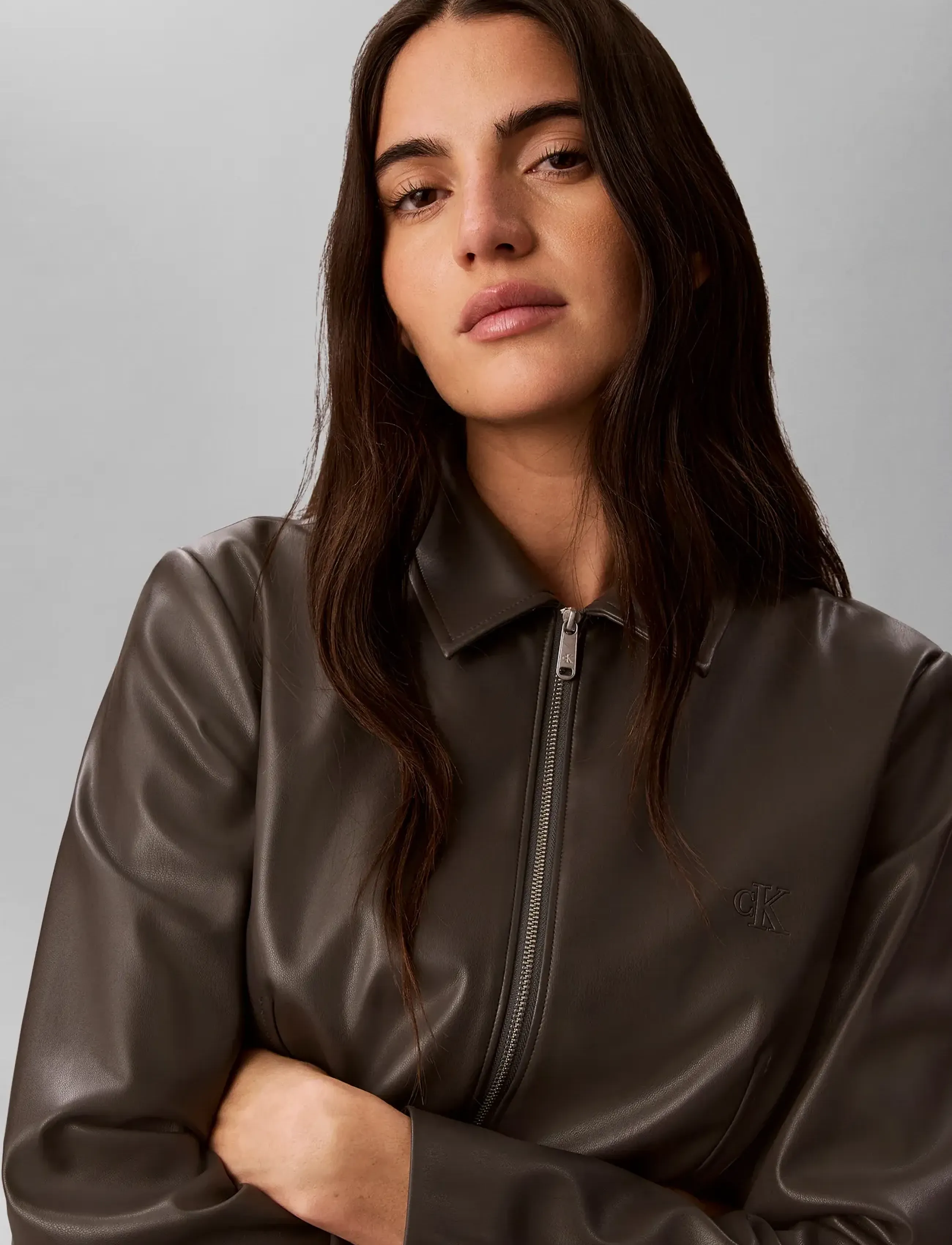 Calvin Klein Jeans - FAUX LEATHER LS ZIP SHIRT - volcanic ash - 4