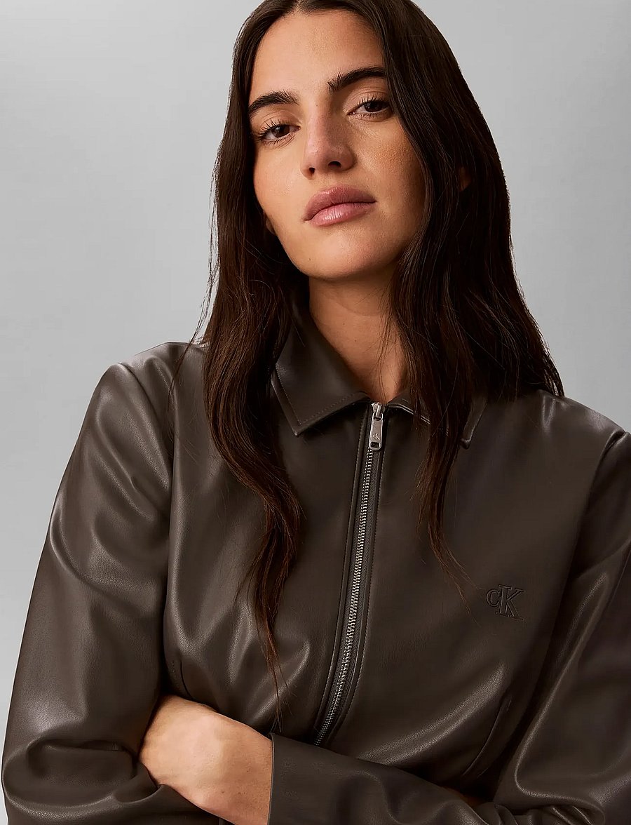 Calvin Klein Jeans - FAUX LEATHER LS ZIP SHIRT - lederjacken - volcanic ash - 4
