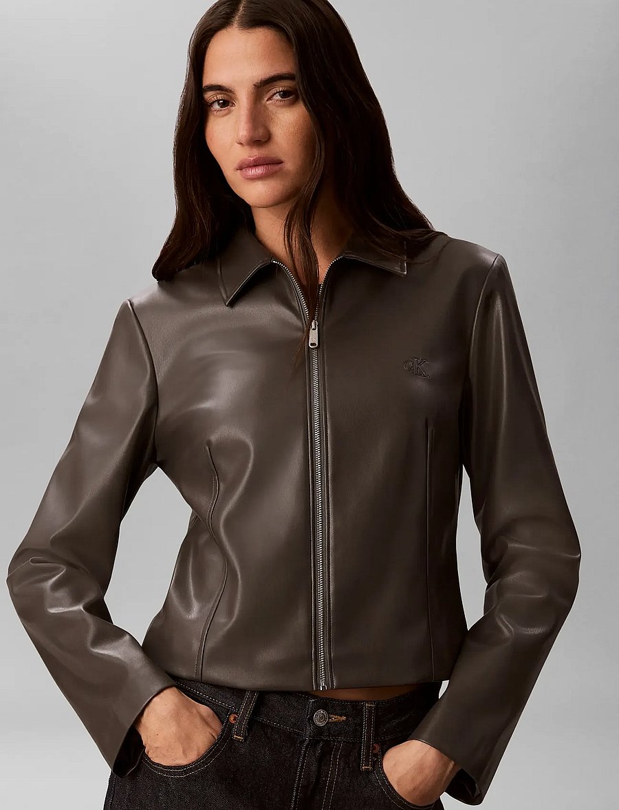 Calvin Klein Jeans - FAUX LEATHER LS ZIP SHIRT - lederjacken - volcanic ash - 5