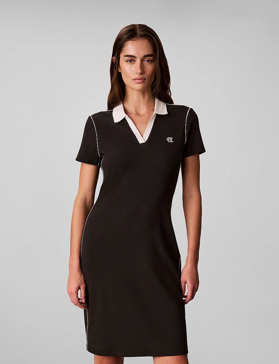 Calvin Klein Jeans - SS COLOR BLOCK 2X2 BABY RIB POLO - strikkjoler - black - 3