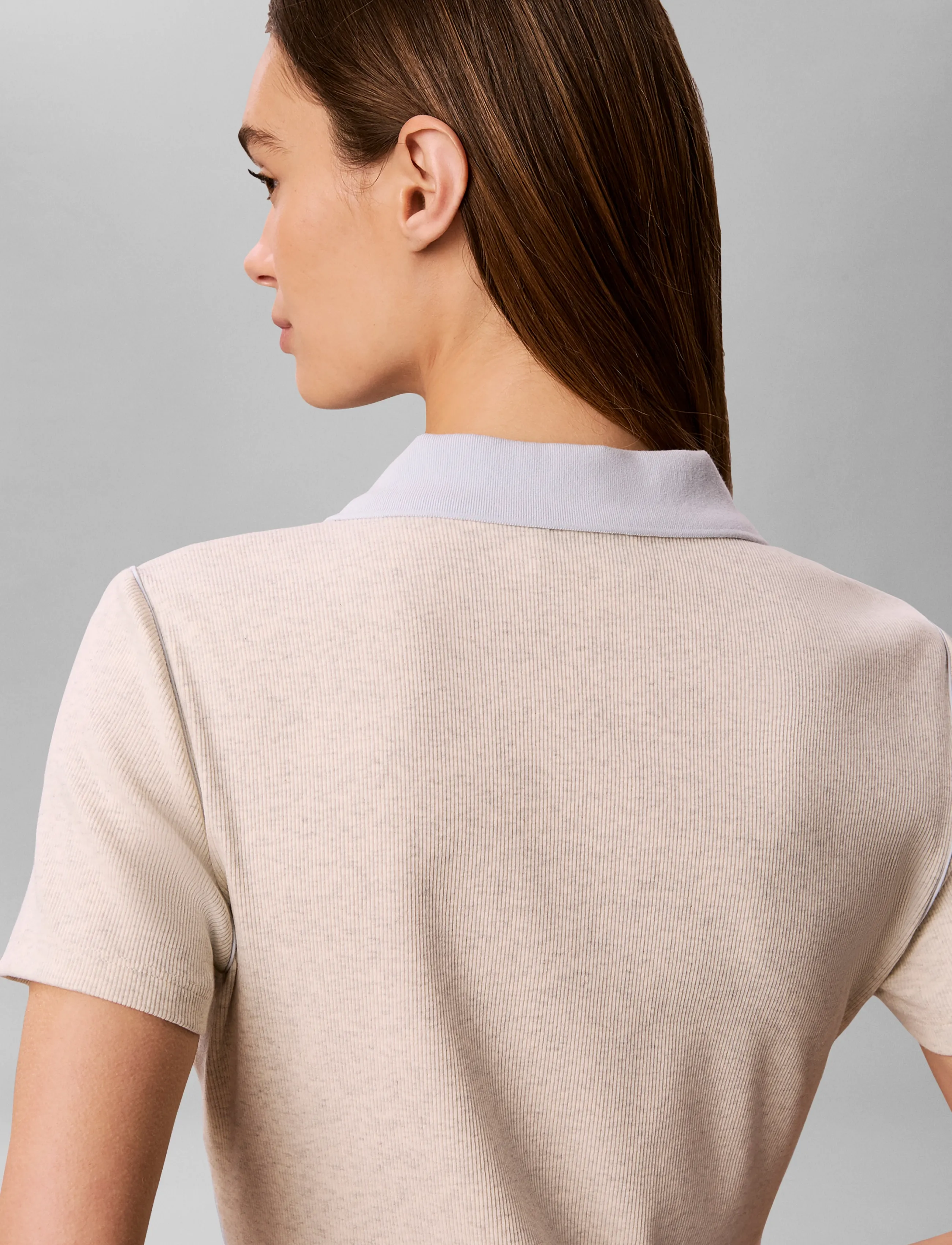 Calvin Klein Jeans - SS COLOR BLOCK 2X2 BABY RIB POLO - strikkjoler - vanilla heather - 5