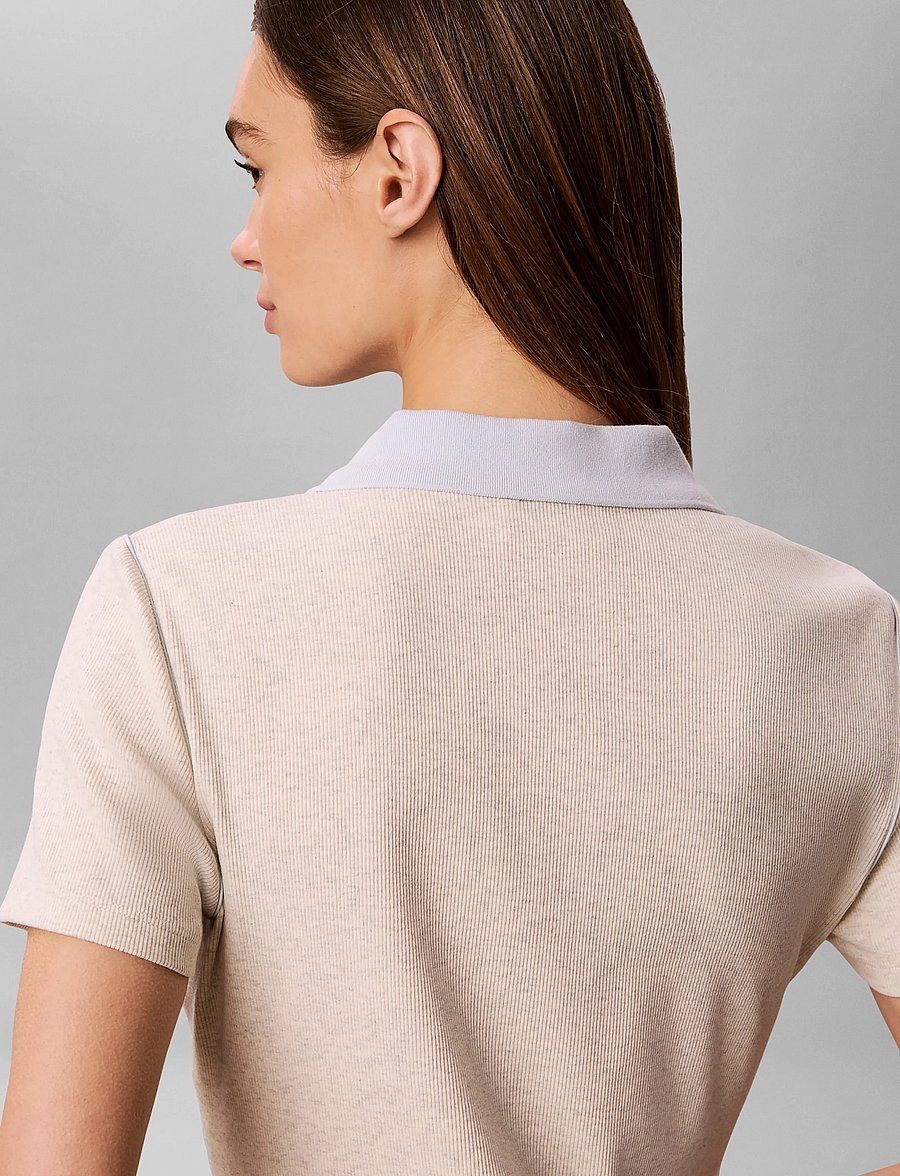 Calvin Klein Jeans - SS COLOR BLOCK 2X2 BABY RIB POLO - strikkjoler - vanilla heather - 5