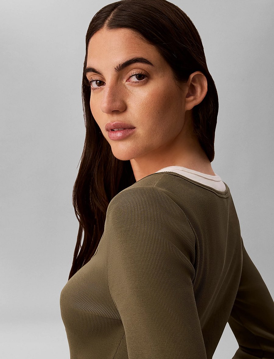 Calvin Klein Jeans - LS COLOR BLOCK 2X2 BABY RIB TEE - pikkade varrukatega topid - olive night - 5