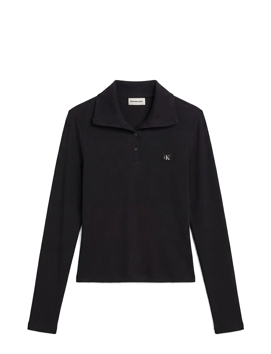 Calvin Klein Jeans - LS WVN LABEL TNECK HENLEY - poloer - black - 1