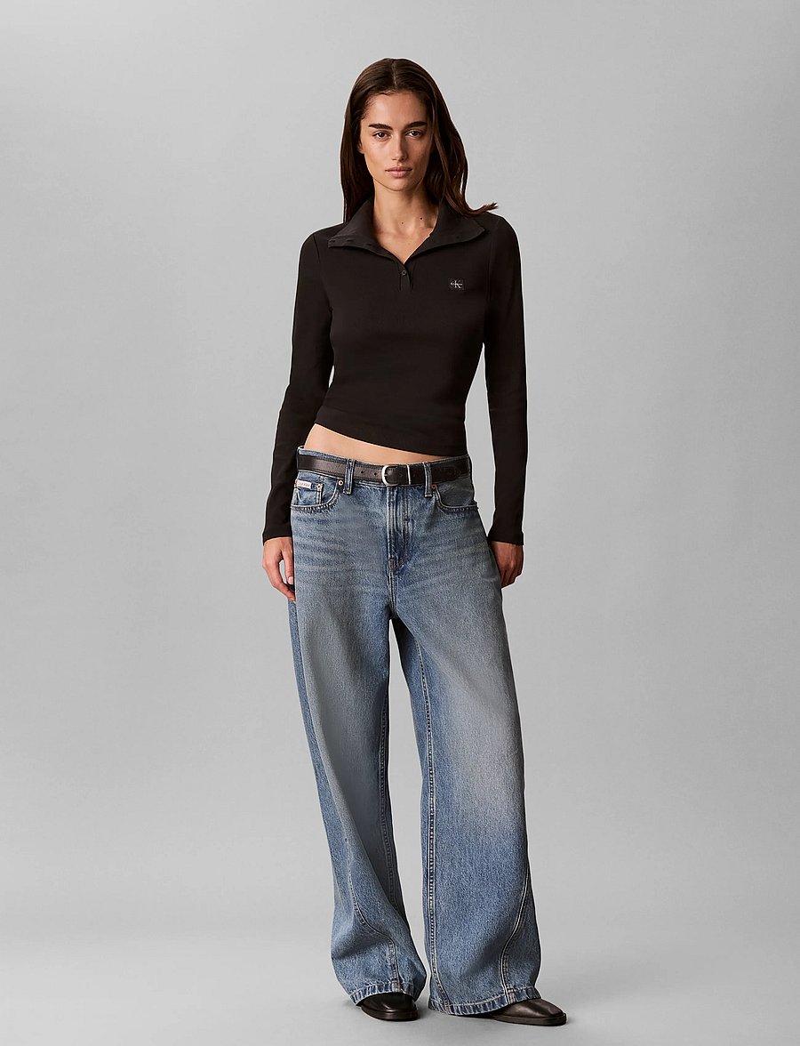 Calvin Klein Jeans - LS WVN LABEL TNECK HENLEY - poloer - black - 0