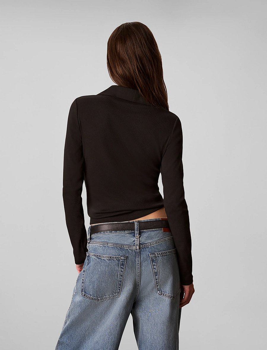 Calvin Klein Jeans - LS WVN LABEL TNECK HENLEY - poloer - black - 2