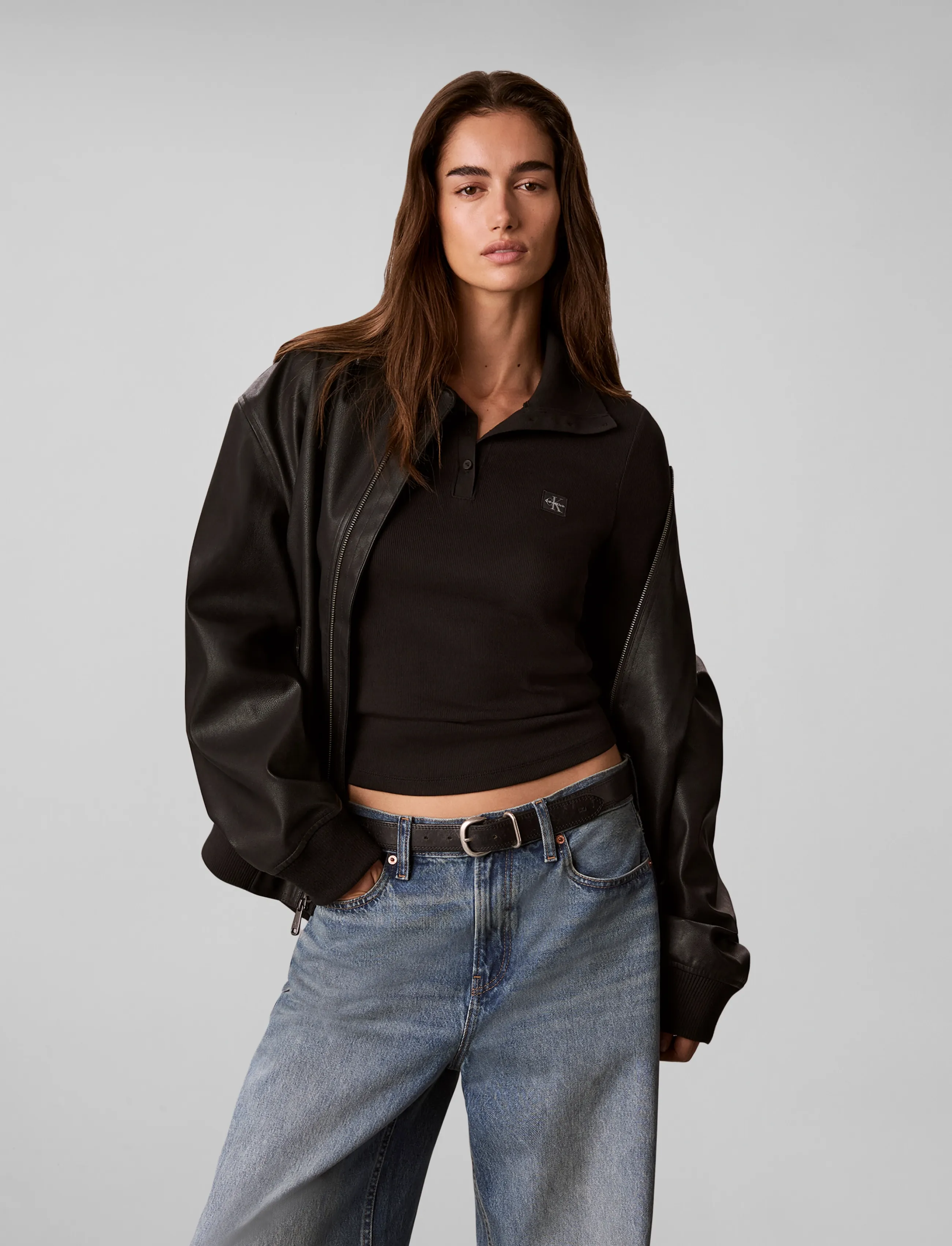 Calvin Klein Jeans - LS WVN LABEL TNECK HENLEY - poloer - black - 3