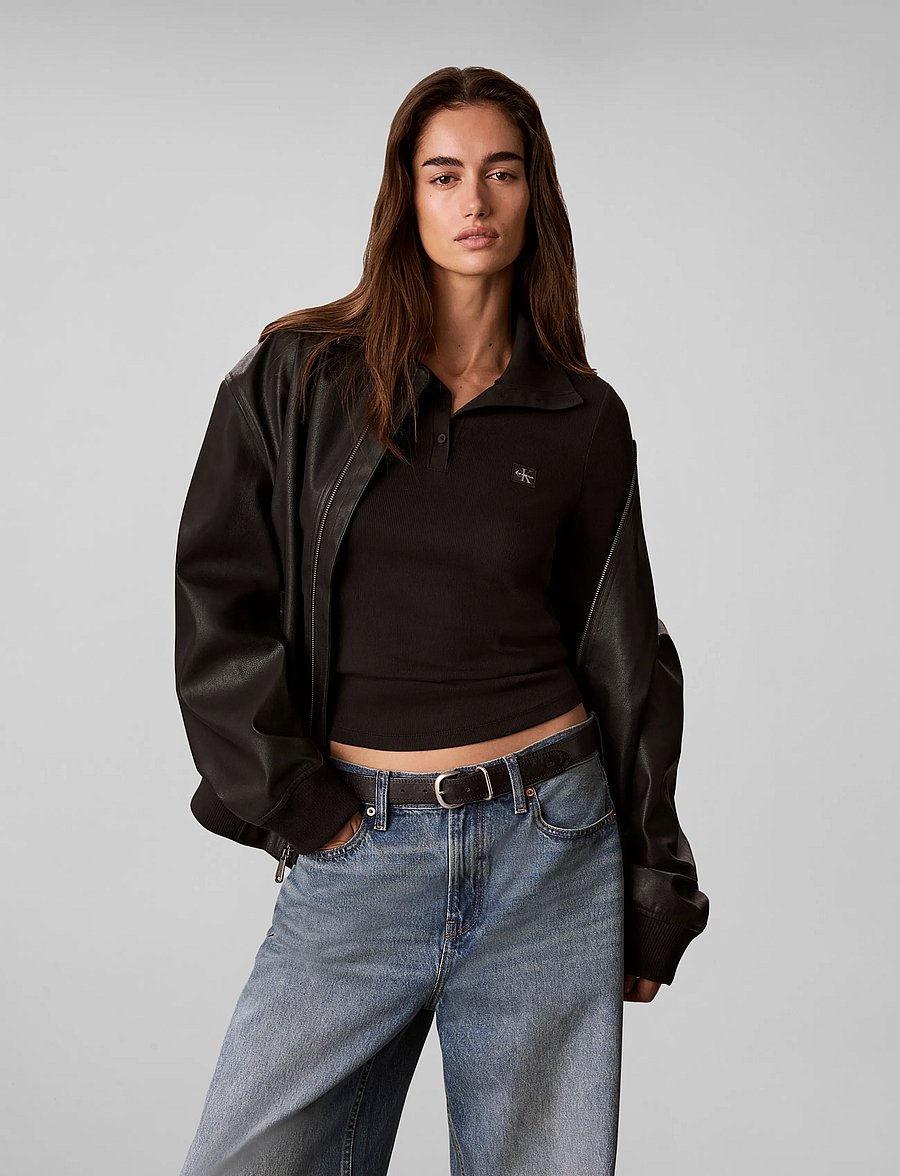 Calvin Klein Jeans - LS WVN LABEL TNECK HENLEY - poloer - black - 3