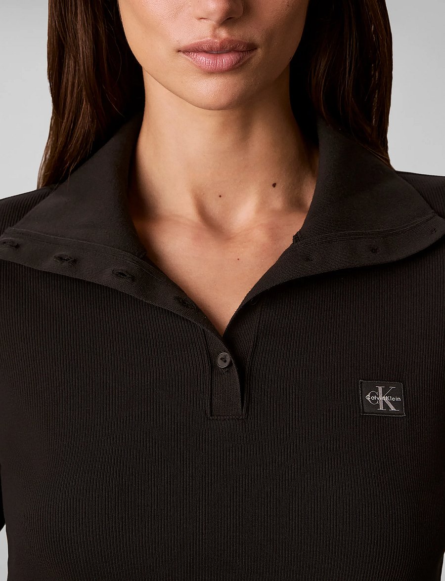 Calvin Klein Jeans - LS WVN LABEL TNECK HENLEY - poloer - black - 4