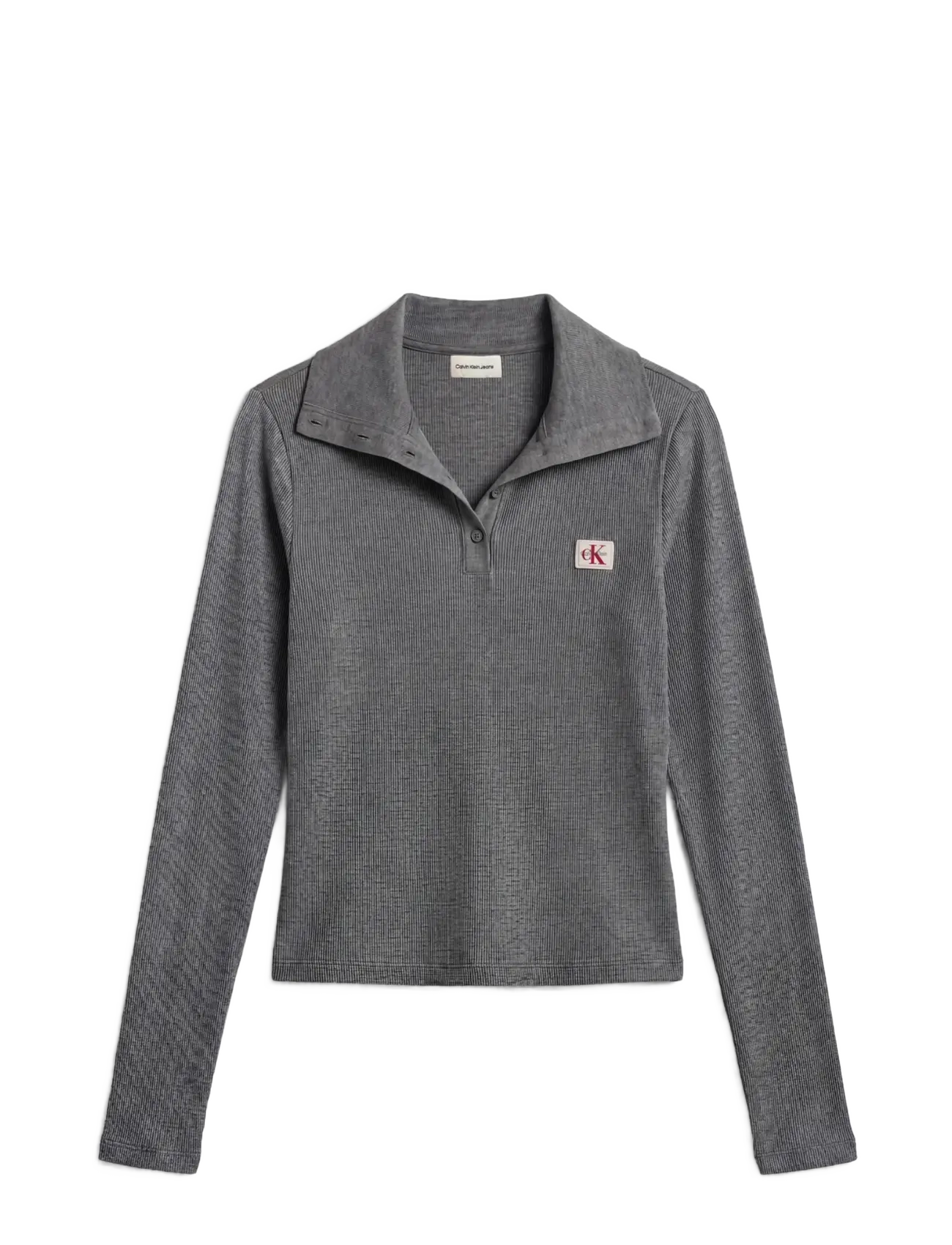 Calvin Klein Jeans - LS WVN LABEL TNECK HENLEY - polosärgid - medium grey heather - 1