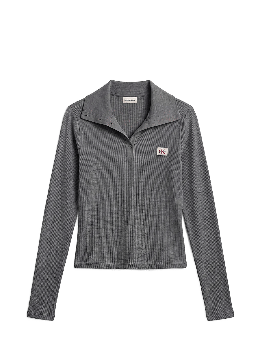 Calvin Klein Jeans - LS WVN LABEL TNECK HENLEY - polosärgid - medium grey heather - 1