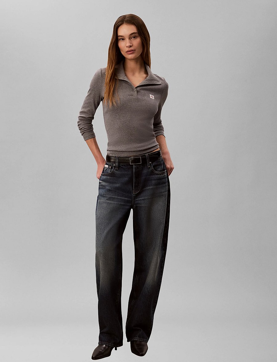 Calvin Klein Jeans - LS WVN LABEL TNECK HENLEY - polosärgid - medium grey heather - 0