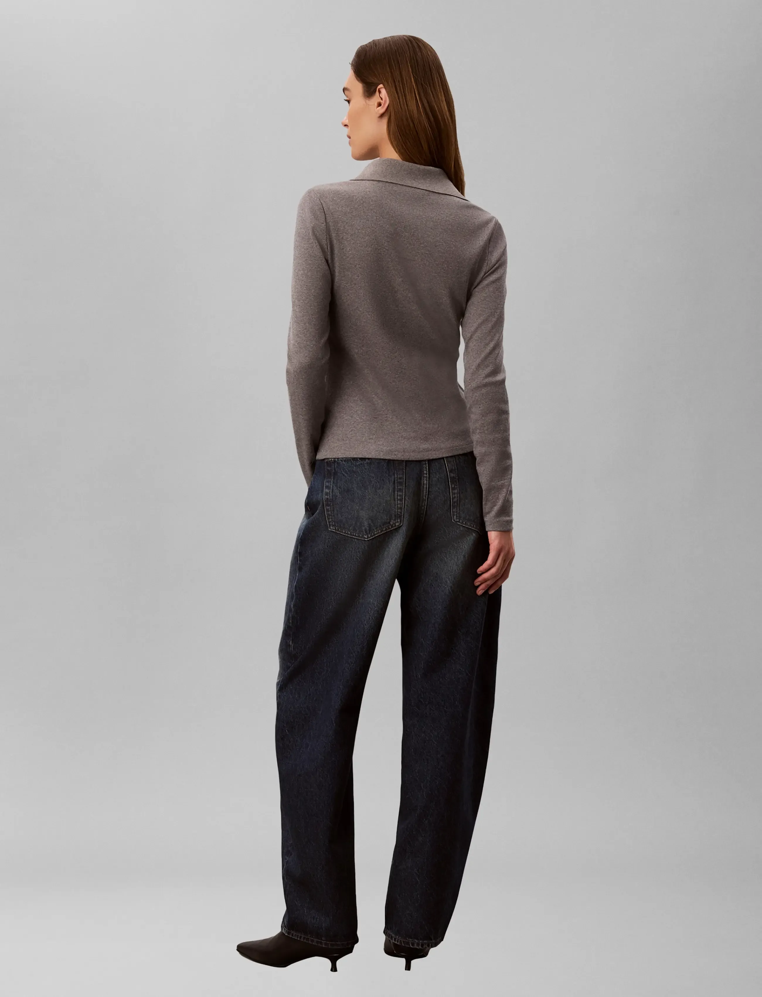 Calvin Klein Jeans - LS WVN LABEL TNECK HENLEY - polosärgid - medium grey heather - 2