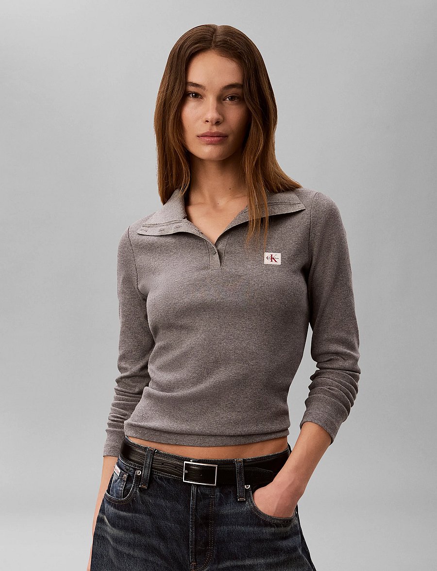 Calvin Klein Jeans - LS WVN LABEL TNECK HENLEY - polosärgid - medium grey heather - 3