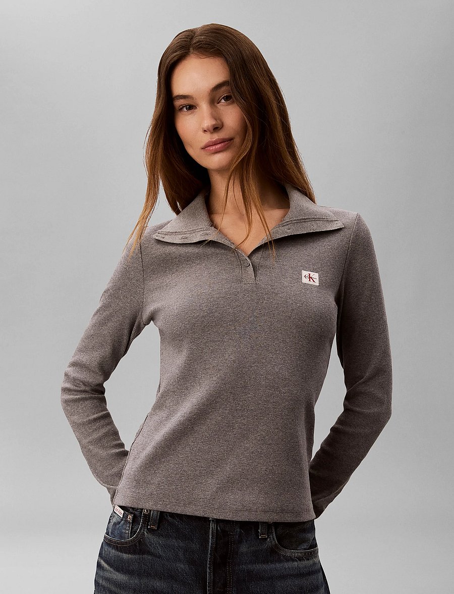 Calvin Klein Jeans - LS WVN LABEL TNECK HENLEY - polosärgid - medium grey heather - 5