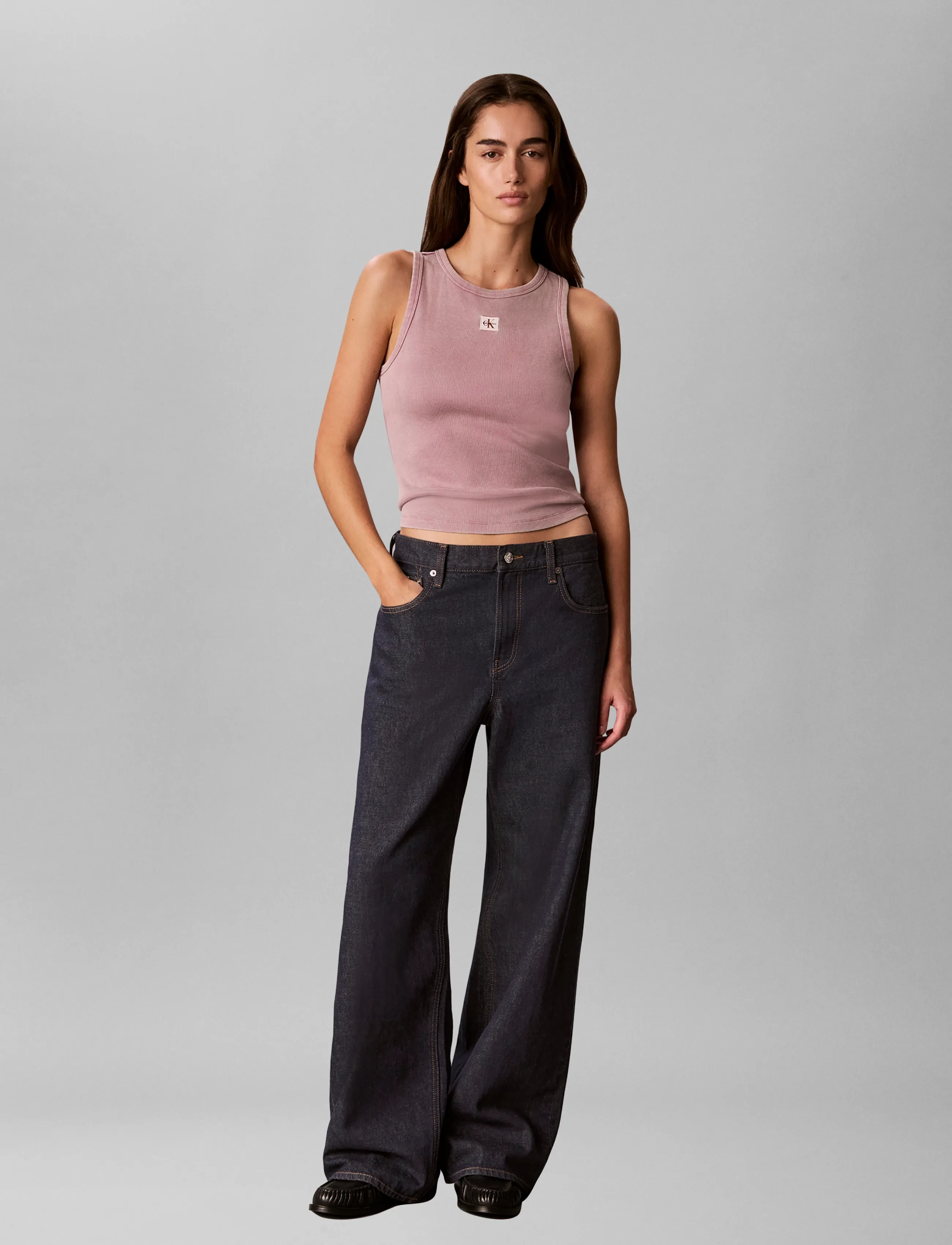Calvin Klein Jeans SL WOVEN LABEL TANK - WASHED - Tanktops - DUSKY ORCHID / purple