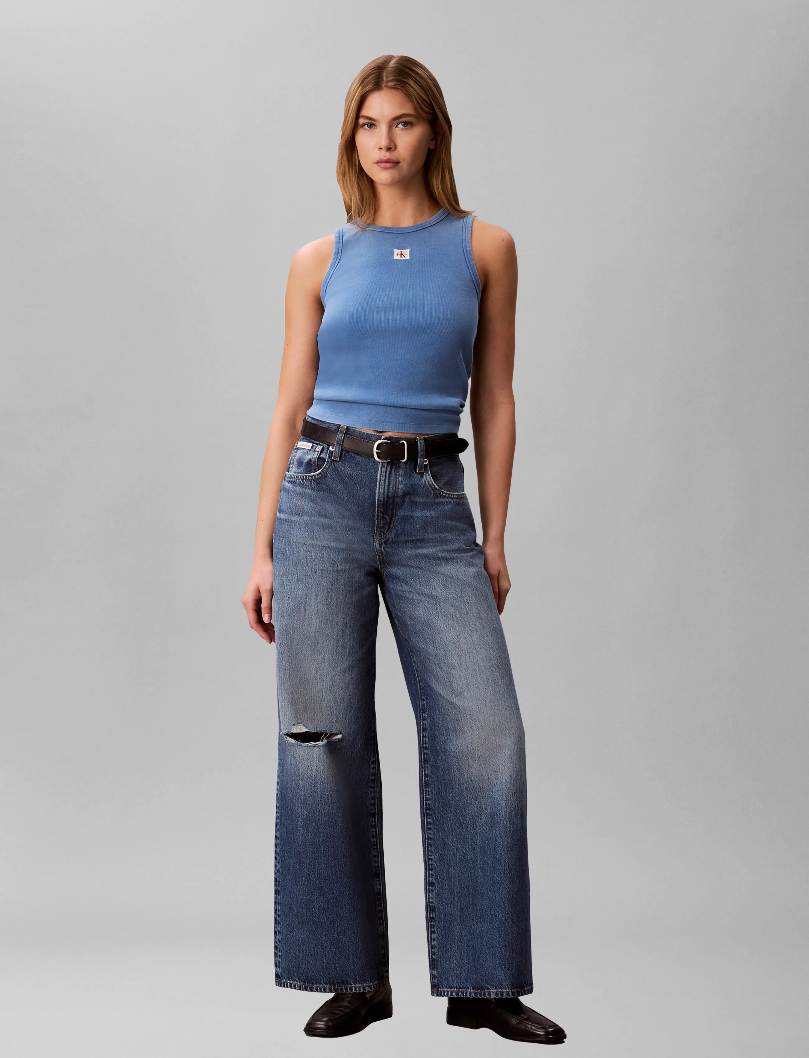 Calvin Klein Jeans SL WOVEN LABEL TANK - WASHED - T-särgid ja topid - WINTER BLUE / blue