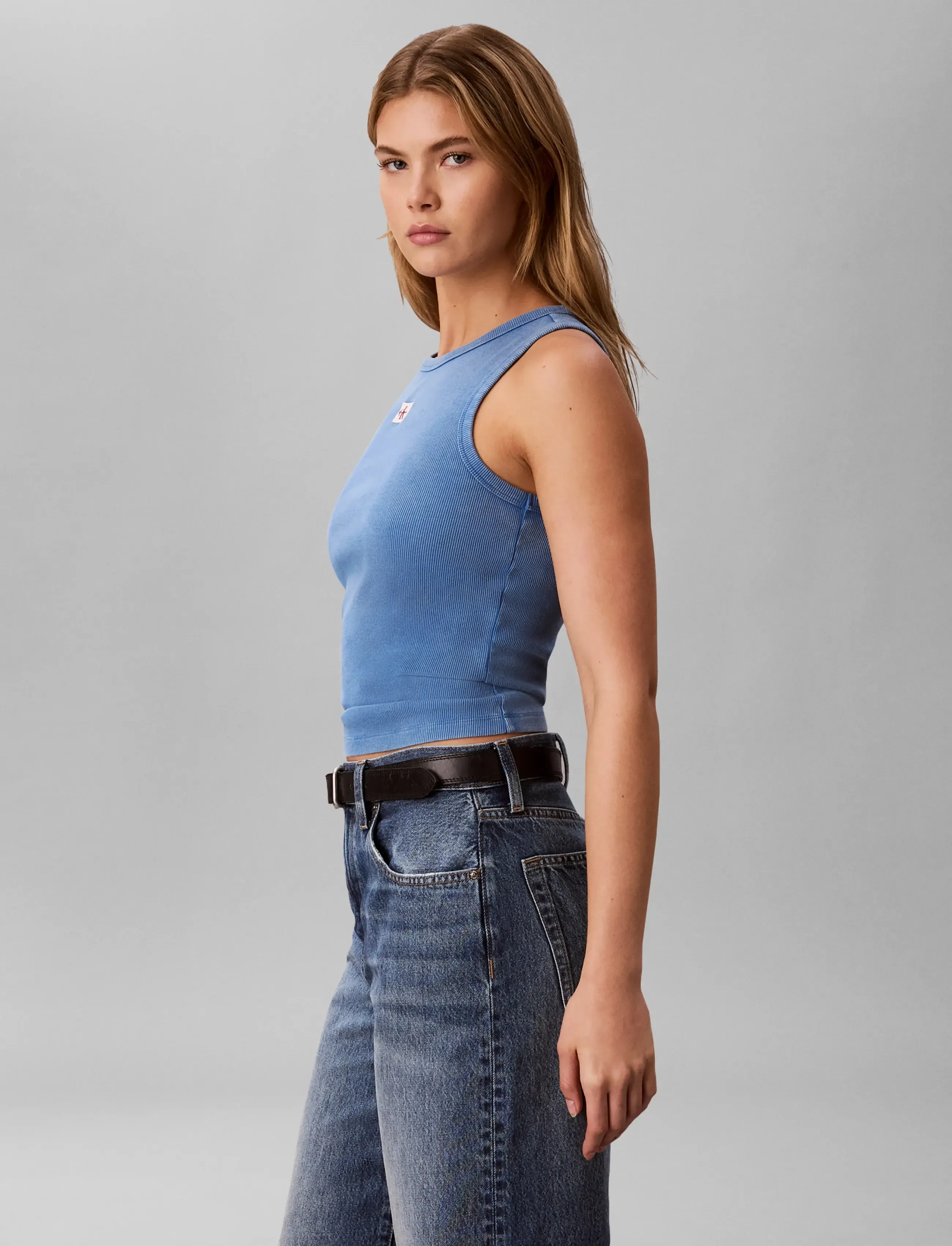 Calvin Klein Jeans - SL WOVEN LABEL TANK - WASHED - varrukateta topid - winter blue - 5