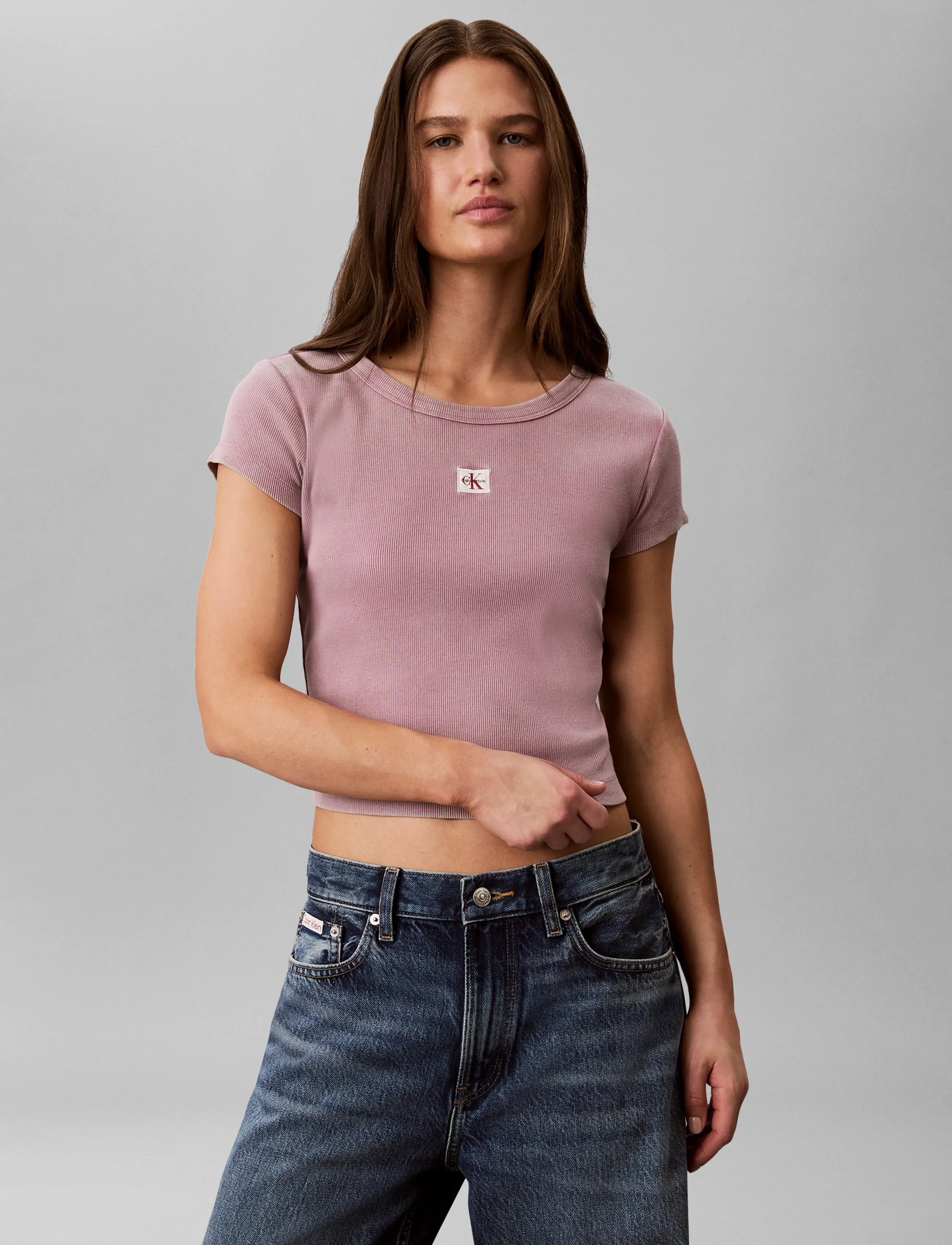 Calvin Klein Jeans - SS WOVEN LABEL CREWNCK TEE - WAS - t-shirts - dusky orchid - 3
