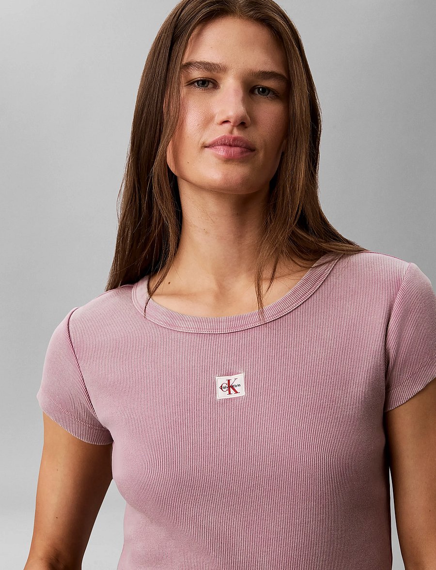 Calvin Klein Jeans - SS WOVEN LABEL CREWNCK TEE - WAS - t-shirts - dusky orchid - 4