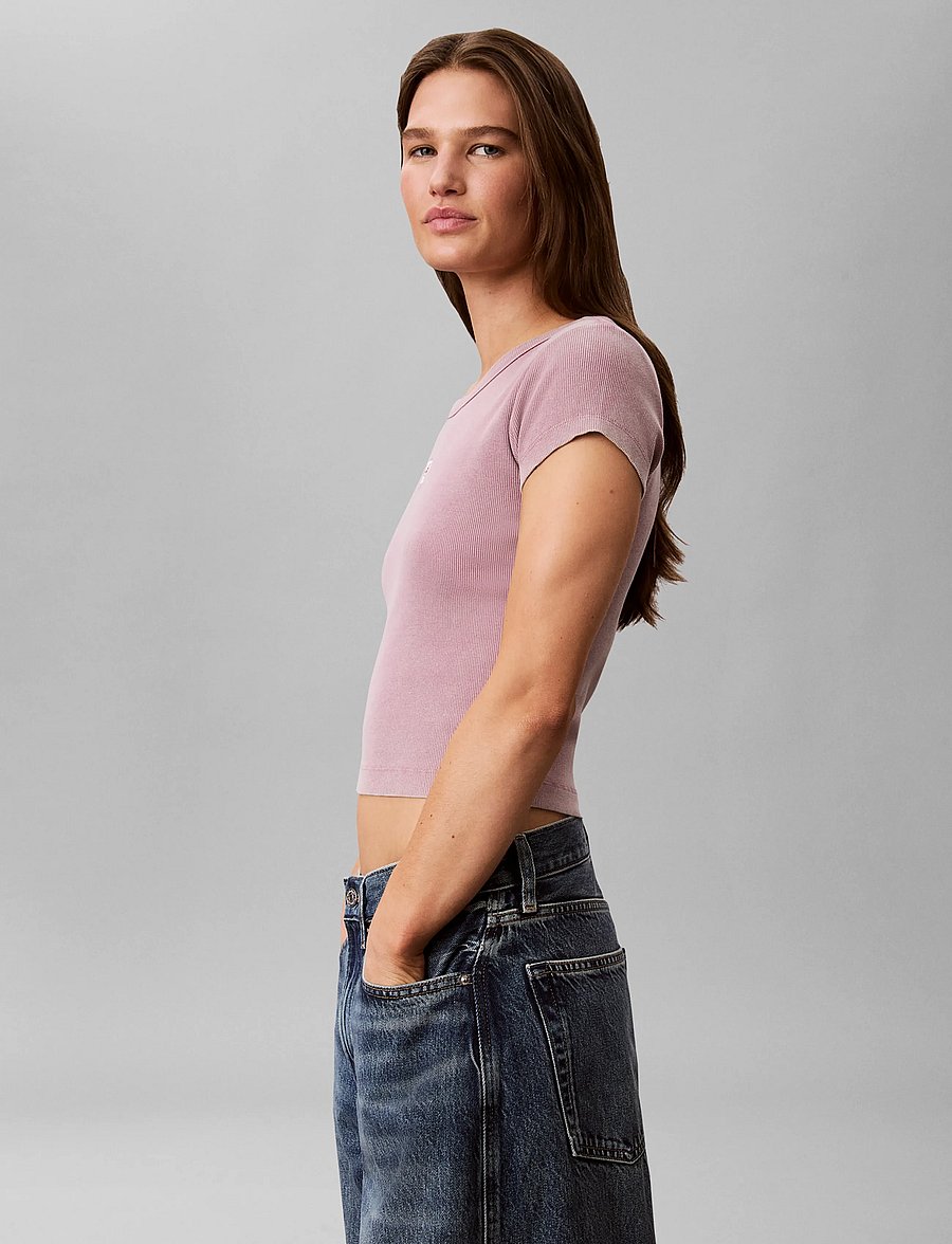 Calvin Klein Jeans - SS WOVEN LABEL CREWNCK TEE - WAS - t-shirts - dusky orchid - 5