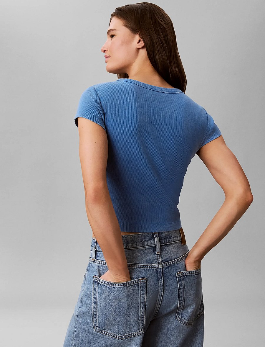 Calvin Klein Jeans - SS WOVEN LABEL CREWNCK TEE - WAS - t-shirts - winter blue - 2