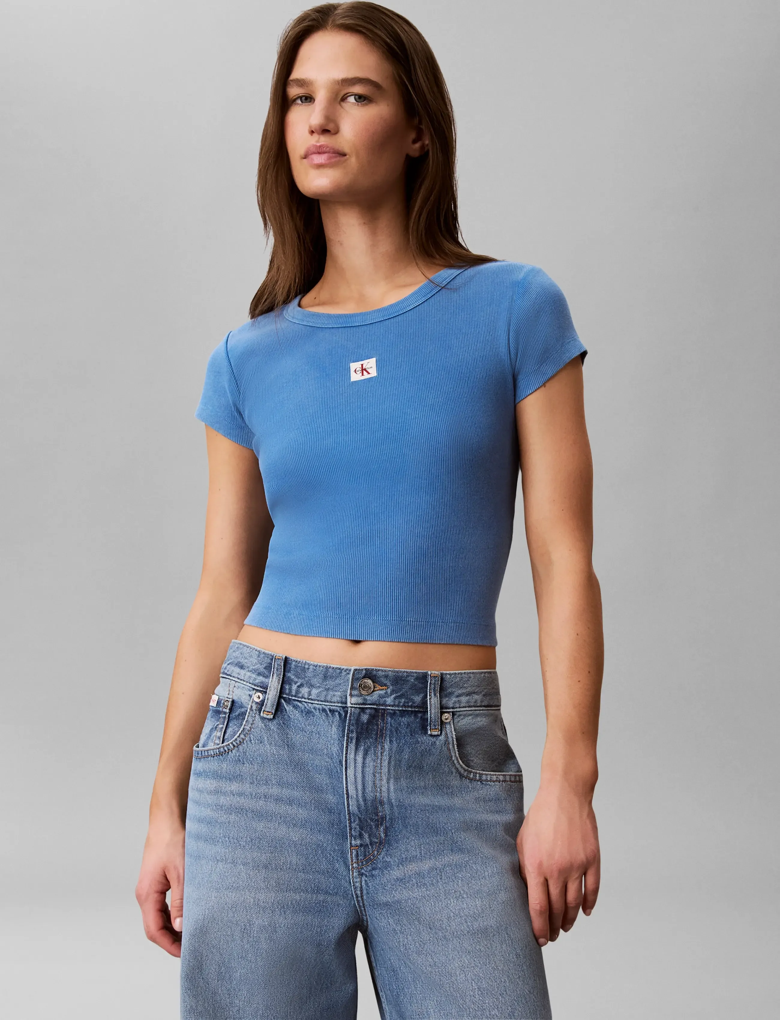 Calvin Klein Jeans - SS WOVEN LABEL CREWNCK TEE - WAS - t-shirts - winter blue - 3